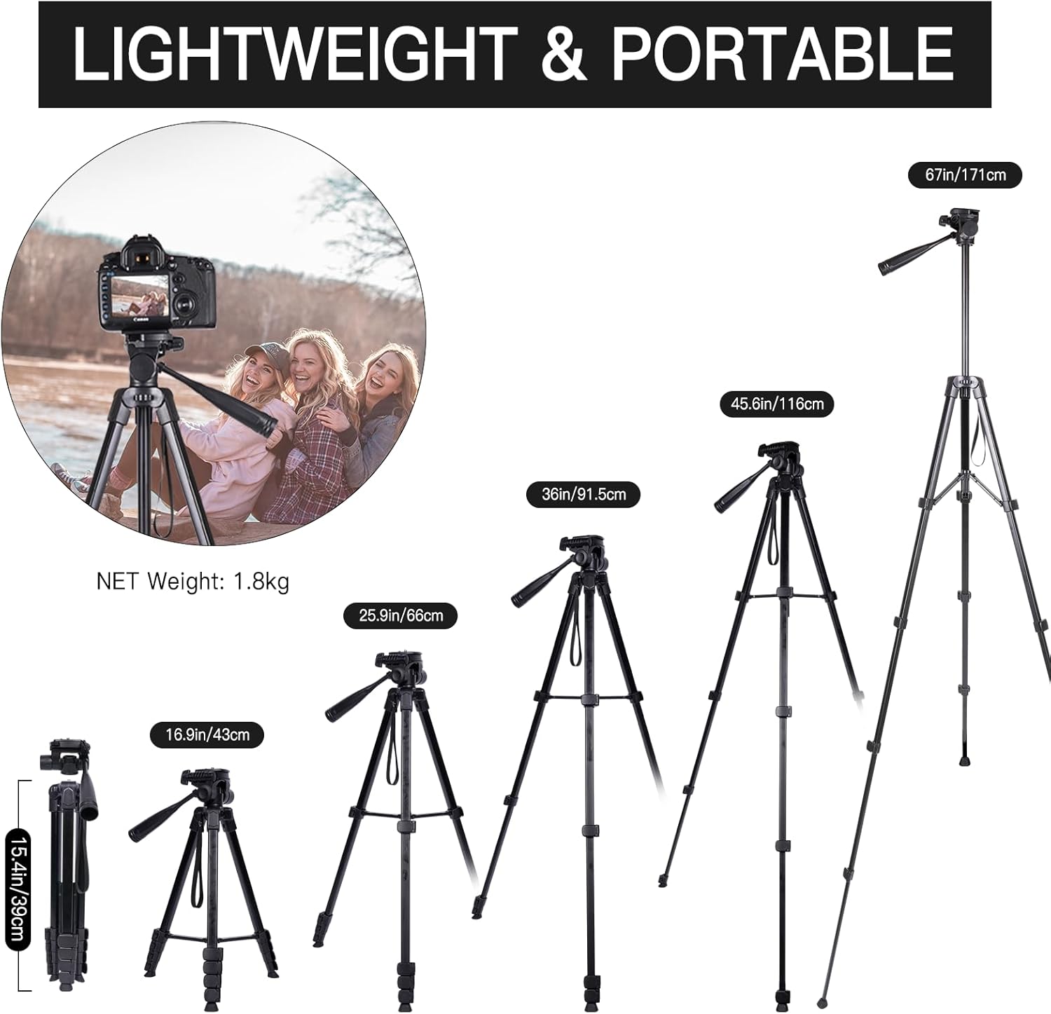 Camera Tripod for Canon Nikon Sony, LINKCOOL 67 Inch Lightweight DSLR Tripod Camera Stand with Detachable 3 Way Pan Head, Remote & Universal Phone Mount