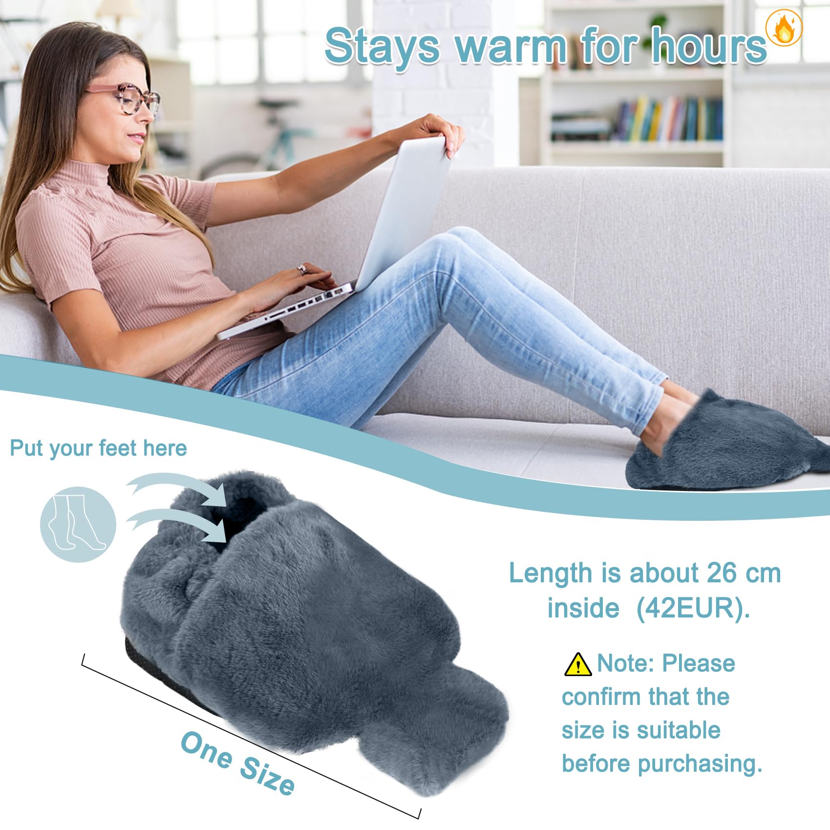 Calienta Pies Bolsa De Agua Caliente 2L, Sentasi Calentador De Pies Sin Electricidad Longitud 36cm, Calientapies Para Hombre/Mujer