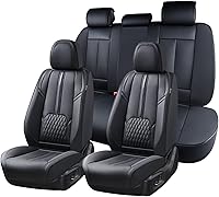 Vista 28 de Coverado - Juego completo de fundas de asiento de automóvil grises de cuero napa, impermeables, con cojín para asientos delanteros y respaldos, apto