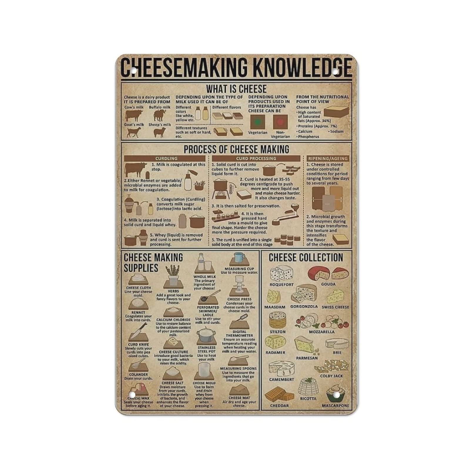 AOOEDM Cheesemaking Knowledge Metal Sign for Home Coffee Garage Wall Decor Vintage Poster Bar Signs for Home Bar Retro Metal Tin Sign