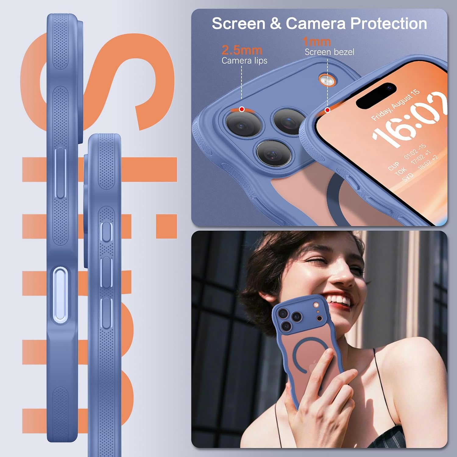  Magnetic for iPhone 17 Pro Max Case, Cute Wavy [Full Camera Protection][Compatible with MagSafe] Matte Anti-Slip Bumper Women Men Boys Protective Cover for 17 ProMax 6.9", Blue thumbnail