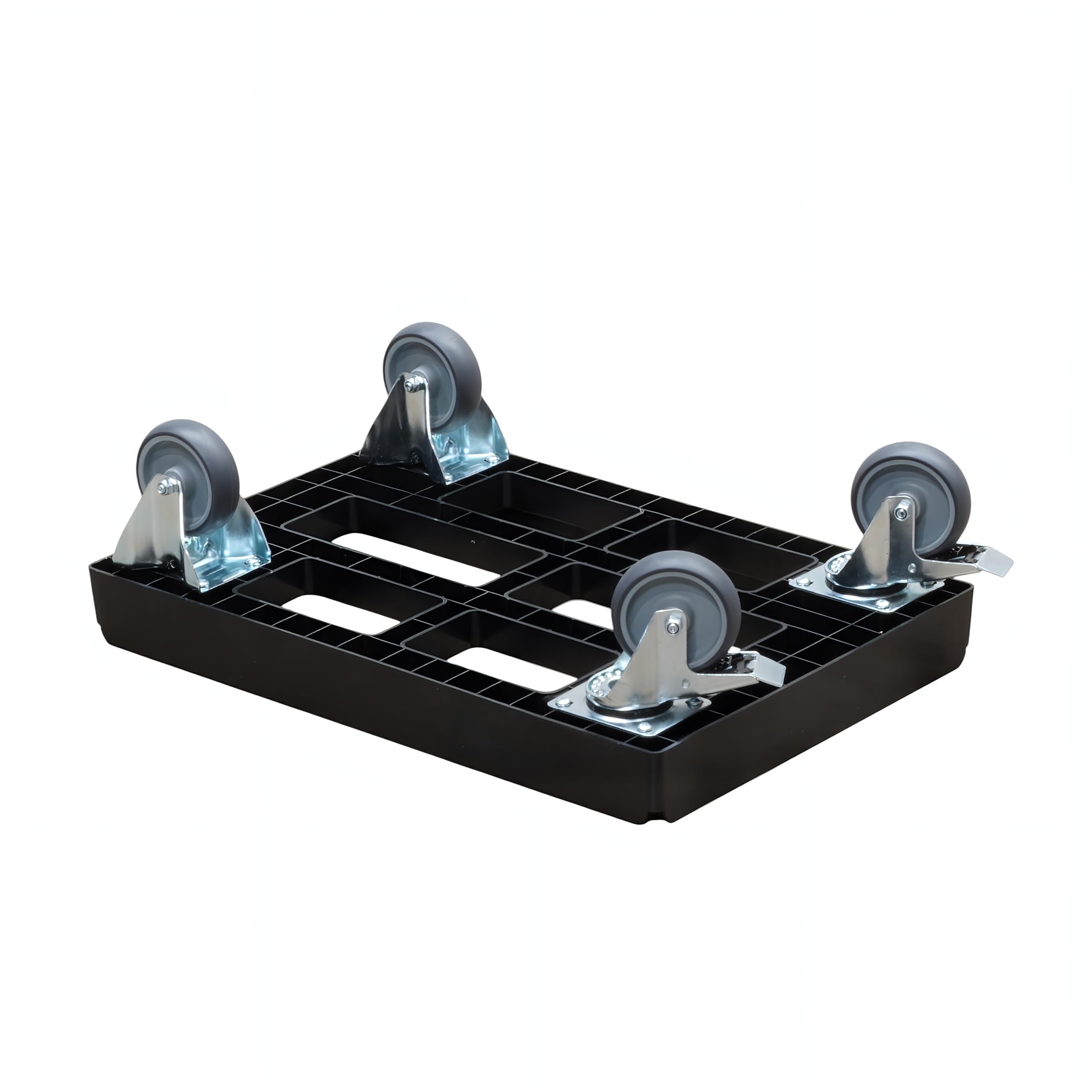 5 Stück Transportroller für Kisten 60 x 40 cm mit 2 Bockrollen und 2 Bremsen in schwarz