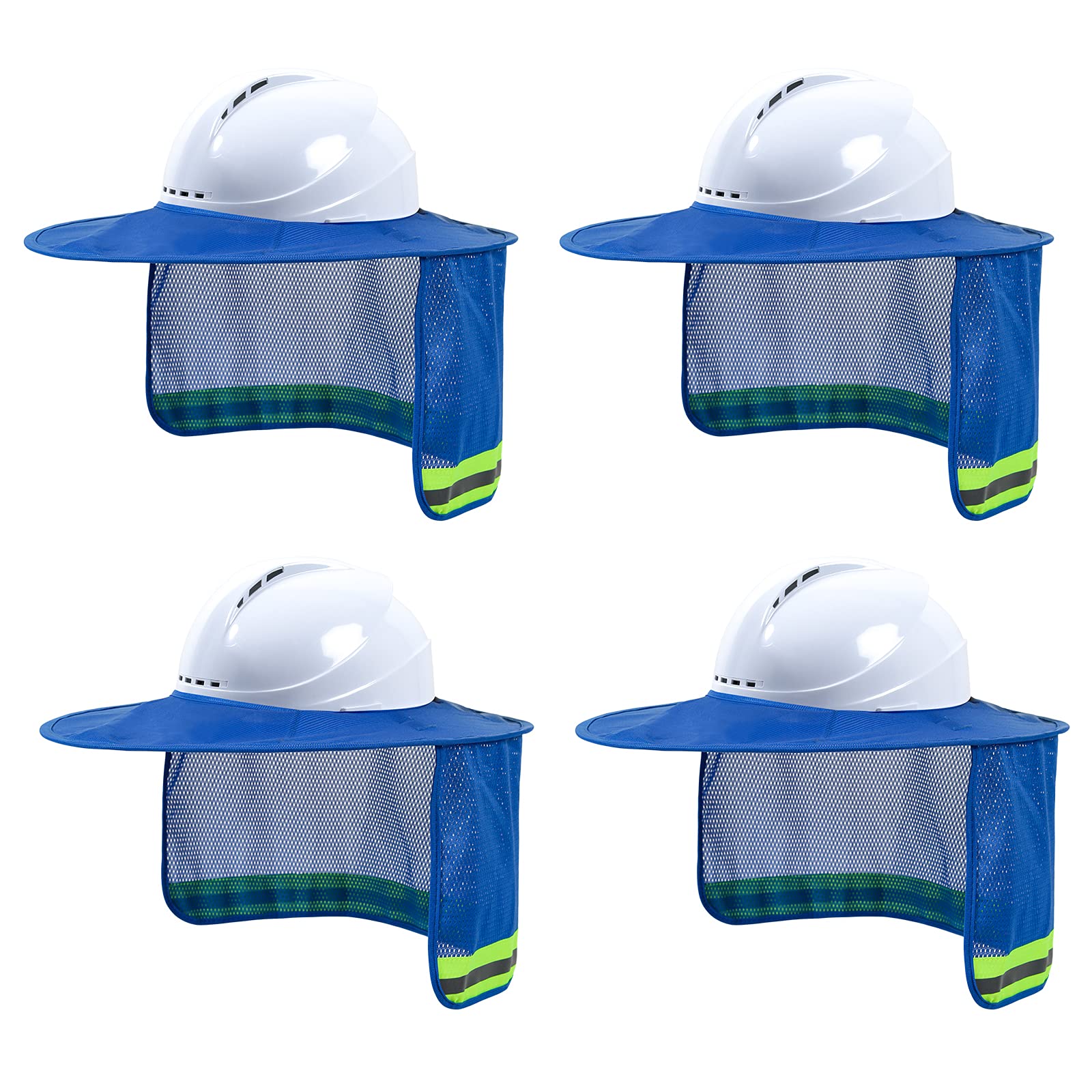 Parasole per casco rigido, visiera ad alta visibilità per il collo con striscia riflettente, accessori per caschi, tesa completa, uomo e donna (casco rigido non incluso), blu, confezione da 4