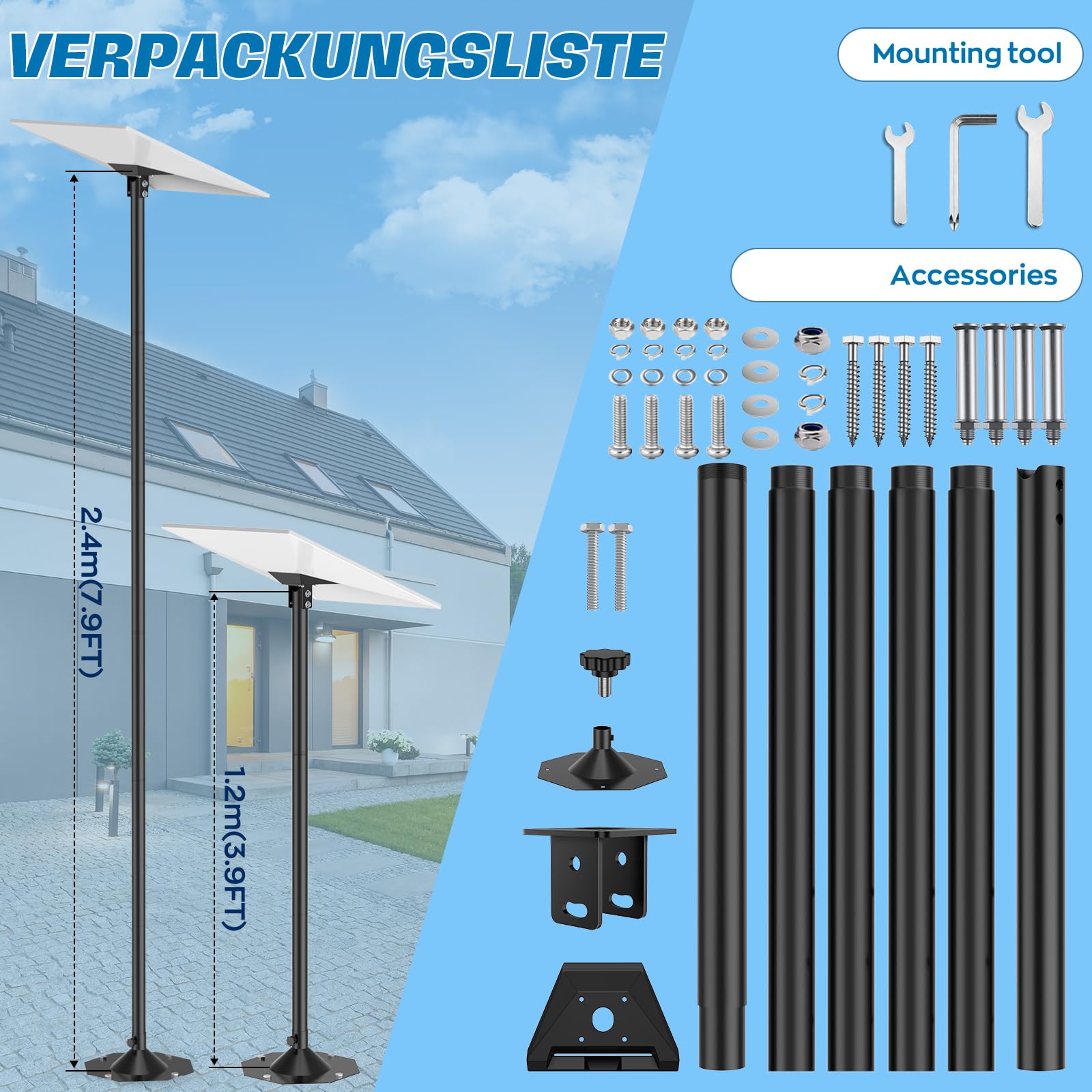 IMAYCC Kit de Support Starlink Gen 3 Longue, 7.9FT Réglable Starlink Ground Pole Mount Gen 3 avec Adaptateur de Tube StarlinkGen 3 Internet Standard pour Cour Jardin Extérieur