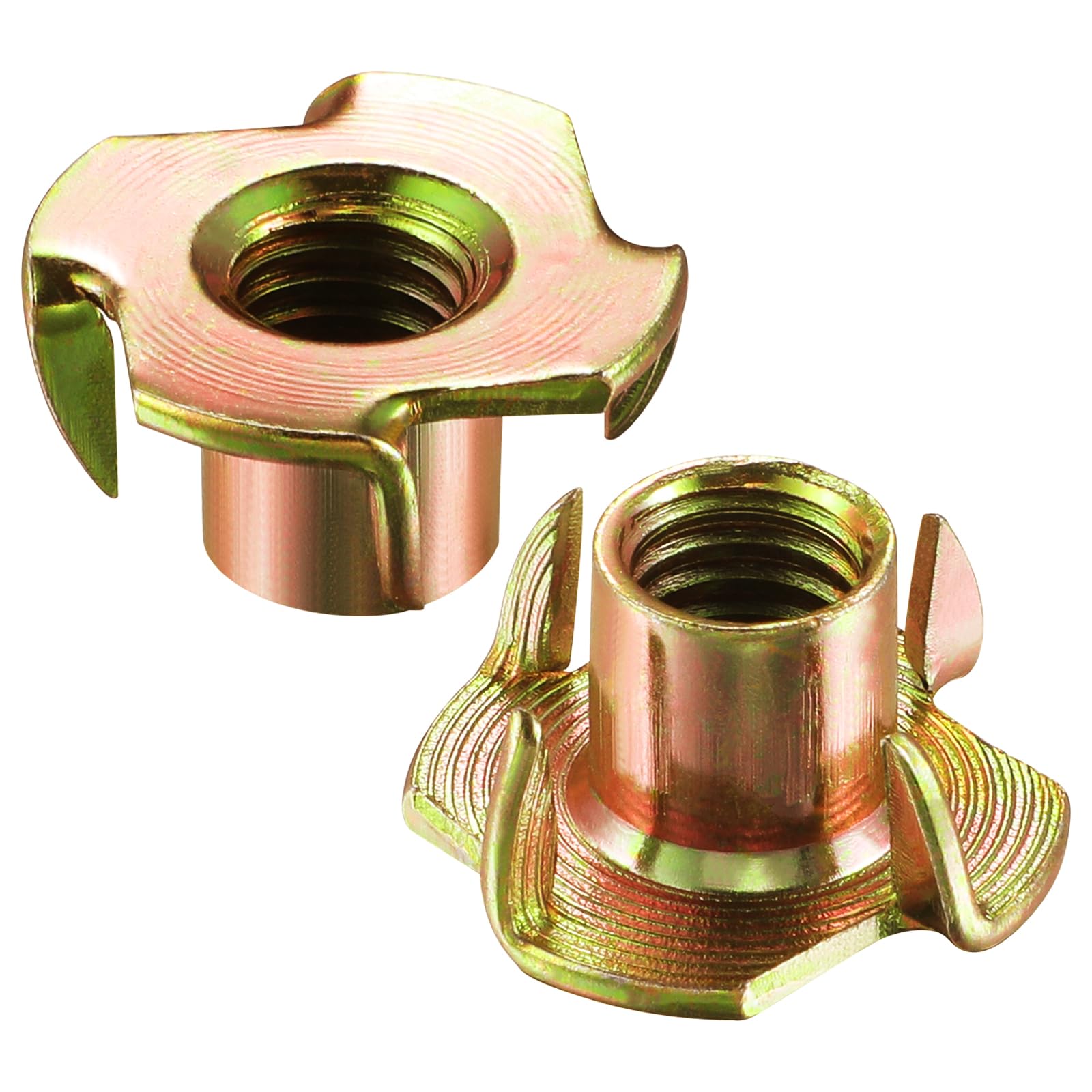 100pcs 1/4-20 T-nut Yellow Four-jaw - for Home, Hotel Outdoor Threaded Insertion 1/4"-20 Yellow