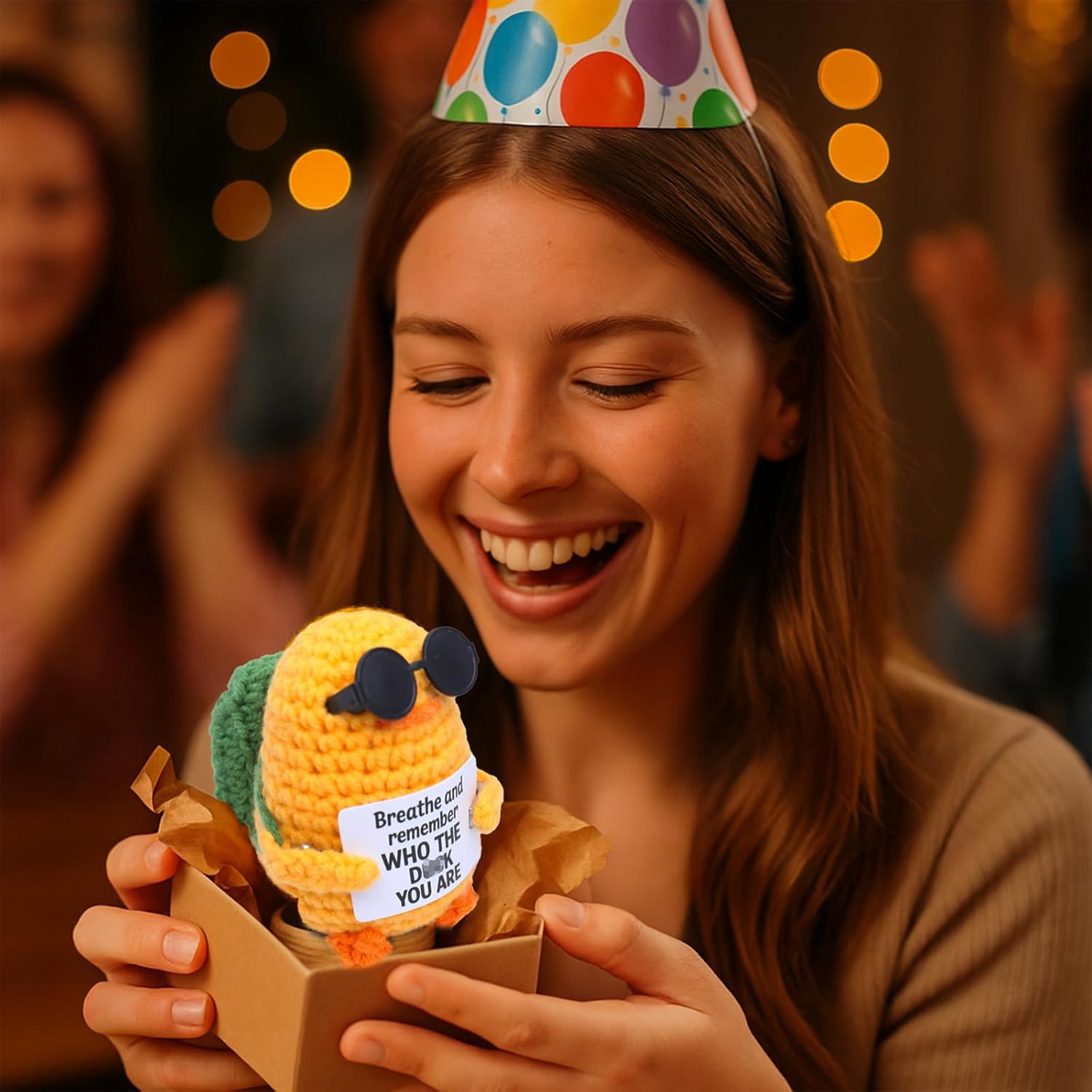 Birthday Gifts for Her Him, Positive Crochet Animals with 10 Affirmation Cards – Cute Emotional Support Duck Desk Decor Inspirational Gift for Women Coworkers Friends - Image 4