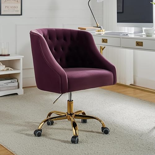Miniatura 18 de Silla de trabajo de tela de terciopelo para la oficina en casa con asiento suave, ruedas giratorias ajustables, silla de escritorio de computadora