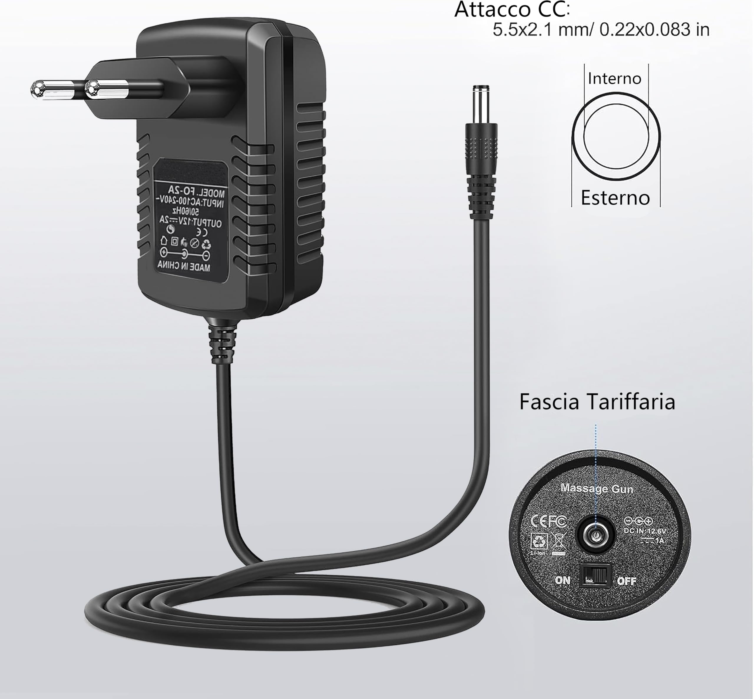 Janasiba Adattatore di alimentazione impermeabile 12 V 2 A con spina di alimentazione UE per fotocamere e strisce luminose B