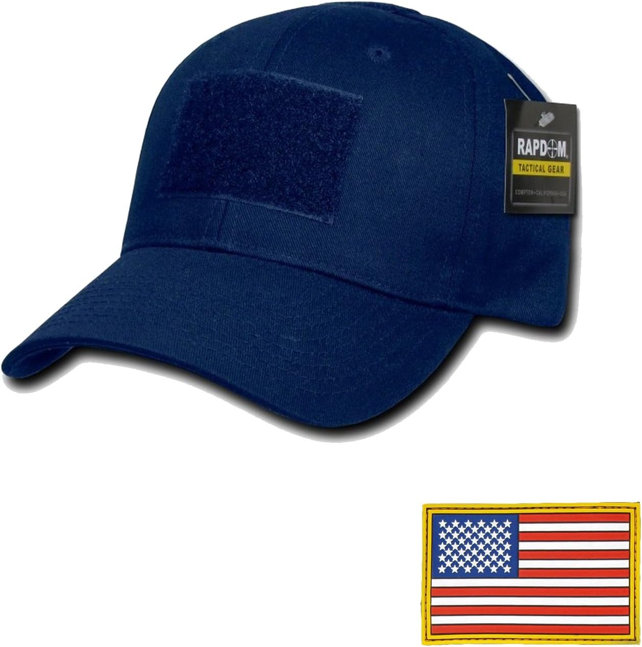 RAPDOM Tactical Constructed Ball Operator Cap Navy Caps with Free Patch (Navy Blue, A Flag Original Patch)