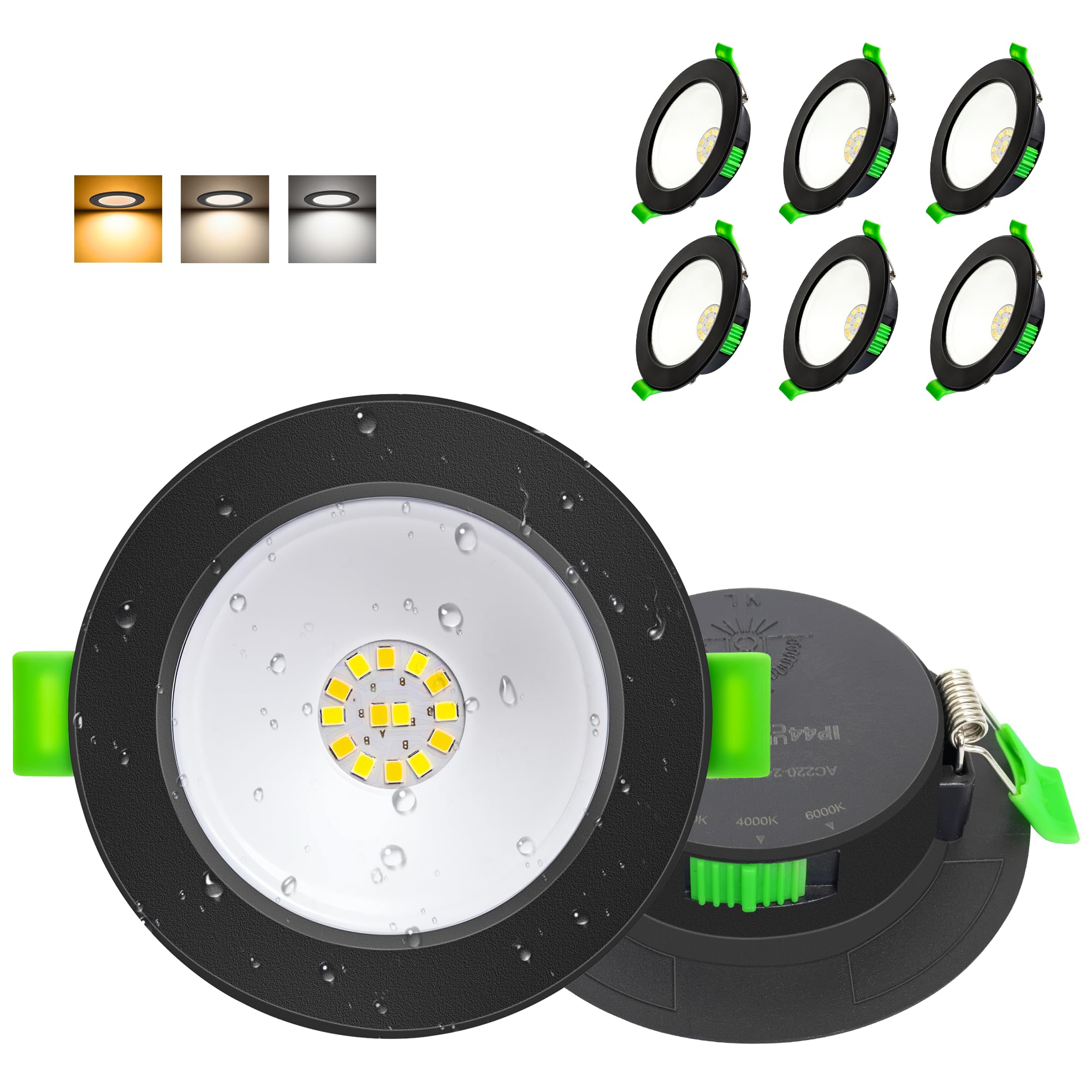 Aulaiyi LED Einbaustrahler 230V Flach, 75-85mm Lochmaß 6W LED Spots, 2700K/4000K/6000K Einbauleuchten Einbauspots, IP44 Spots Deckenleuchte für Bad, Deckenspots Schwarz 6er Set (Nicht Dimmbar)