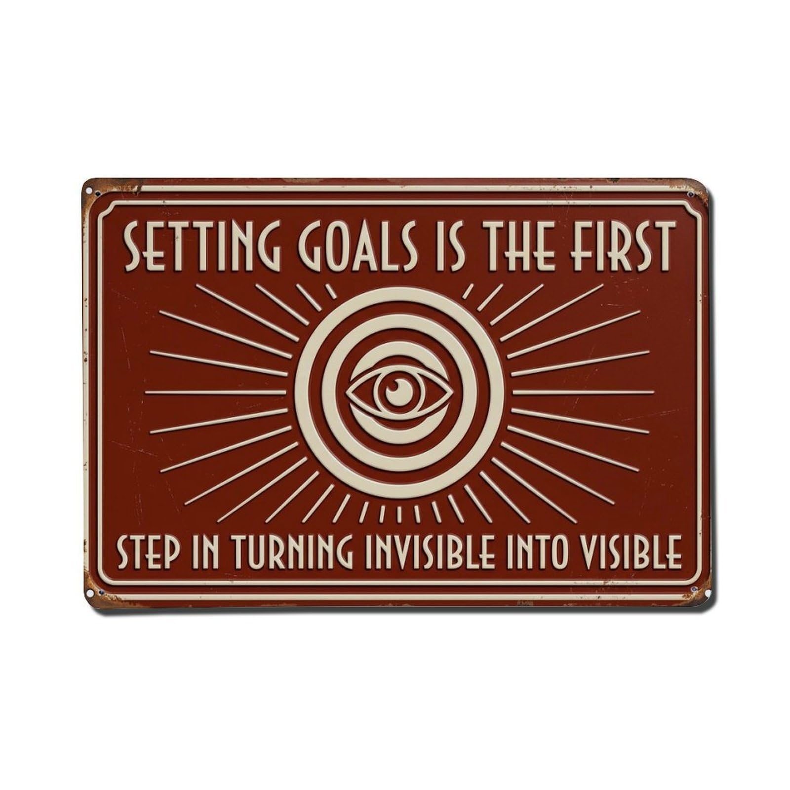 Setting Goals First Business Retro Motivational Slogans Vintage Metal Tin Sign Plaque Wall Decor for Cafe, Club, Garden Metal Poster 8x12Inch