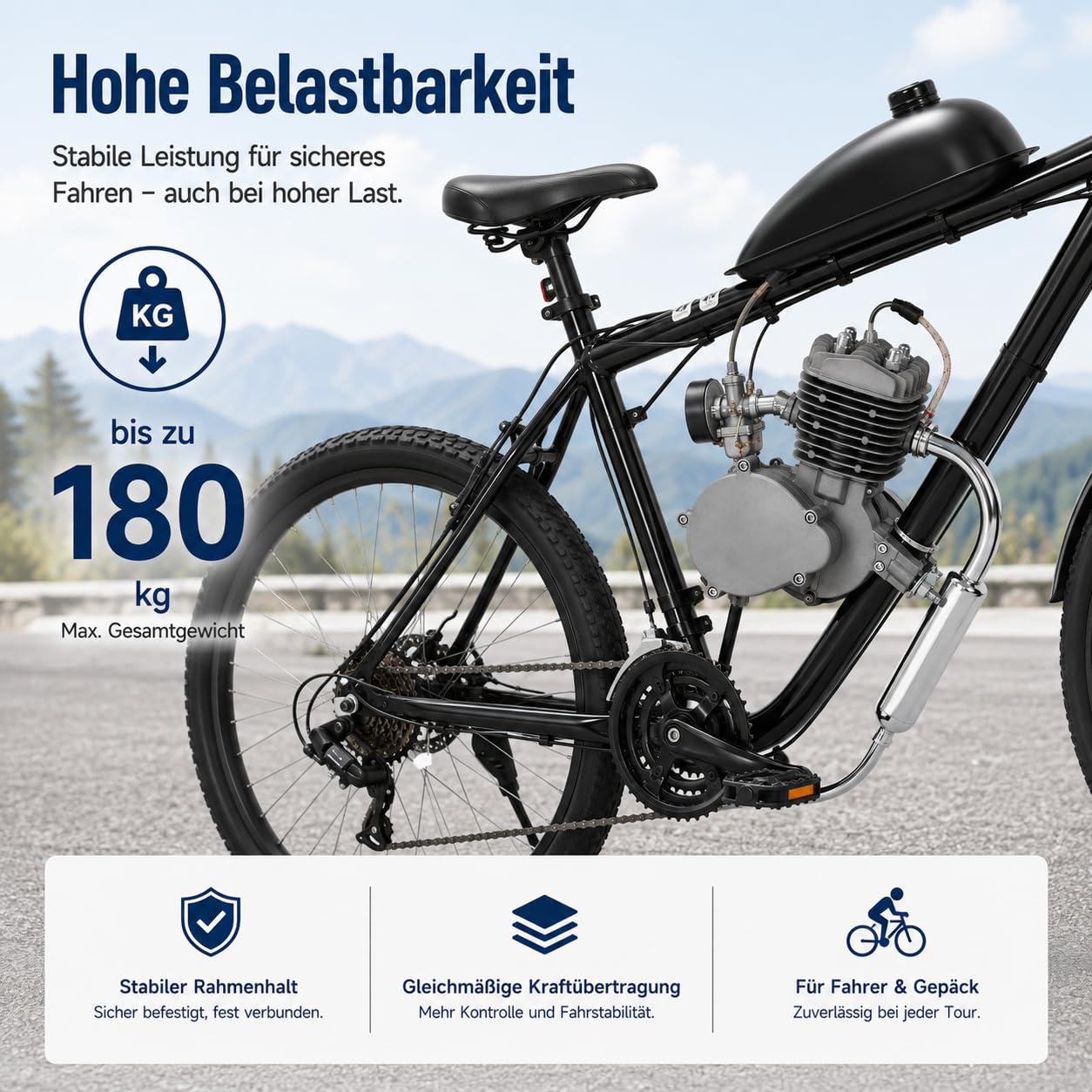 80ccm 2-Takt Fahrrad Motor Kit Benzinmotor mit CDI Zündung für 26/28 Zoll V-Rahmen
