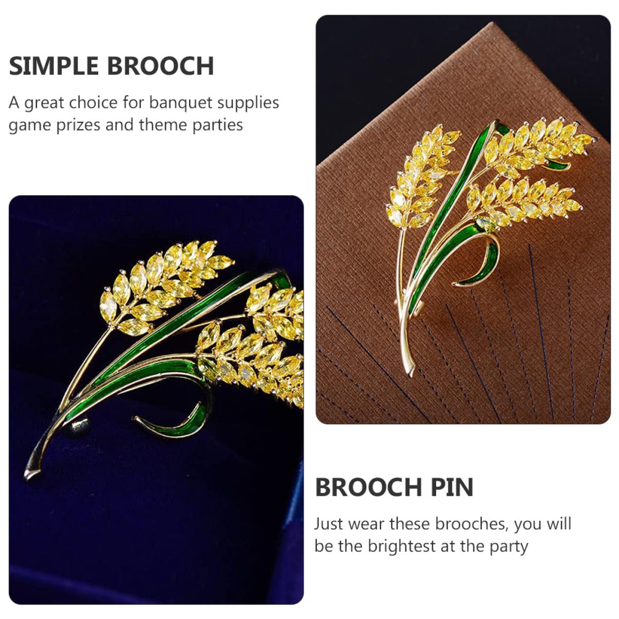 Broche De Orejas De Trigo Broche De Ropa Broche De Dama De Honor Broche De Hoja De Pedrería Broches De Oro Collar De Boda Accesorio De Ropa Alfiler Clips De Boutonniere Circón