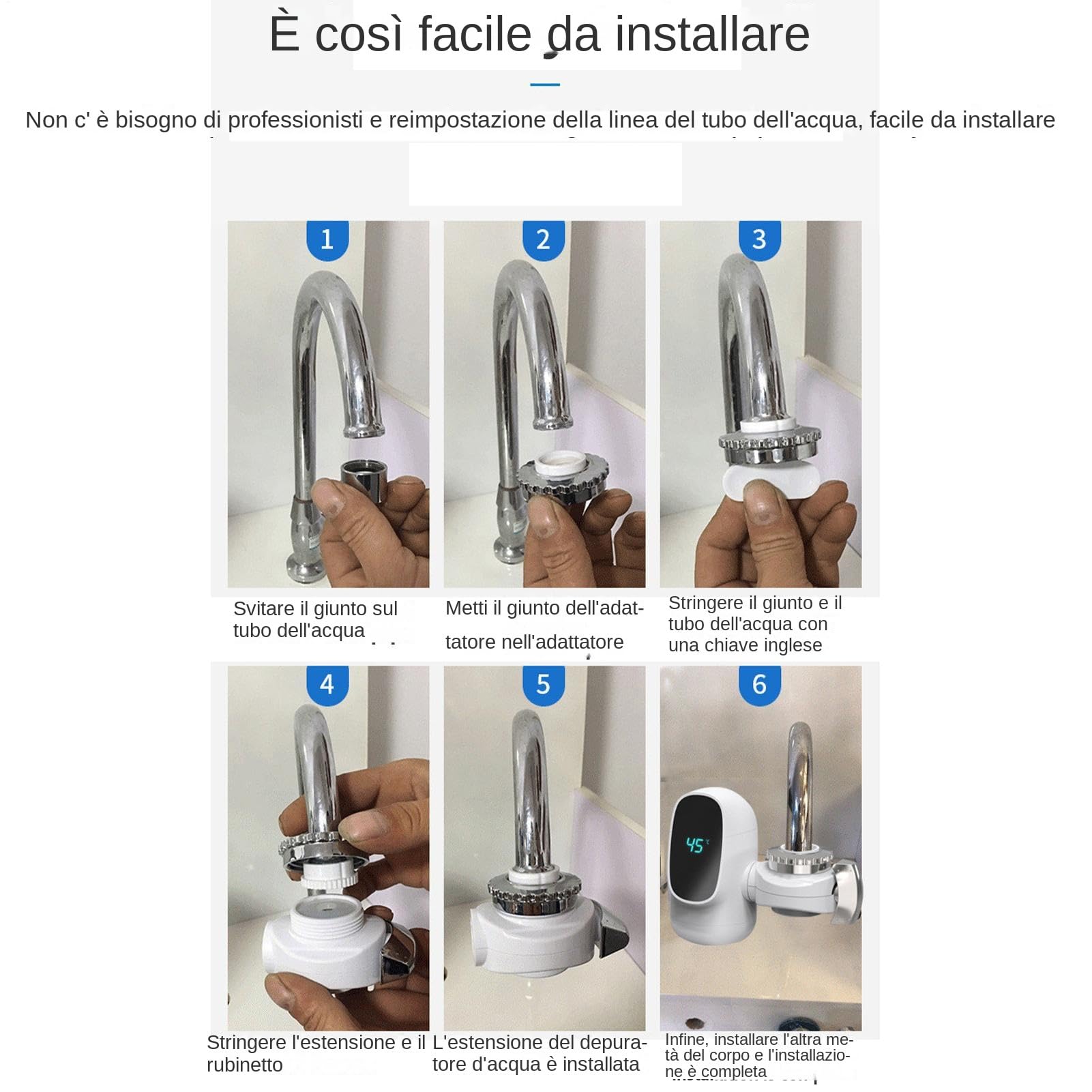 Rubinetto Acqua Calda Istantanea - Scaldacqua Istantaneo Senza Serbatoio con Display Digitale a LED | Accessori Idraulici per Interni Casa Hotel
