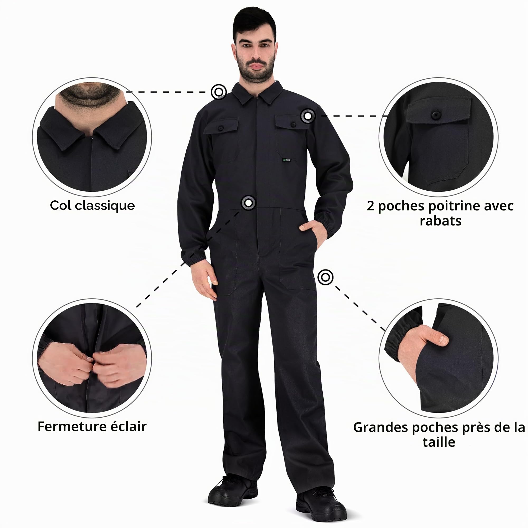 BWOLF ANAX Combinaison Travail Salopette De Travail Homme Bleu de Travail Homme - 100% Coton