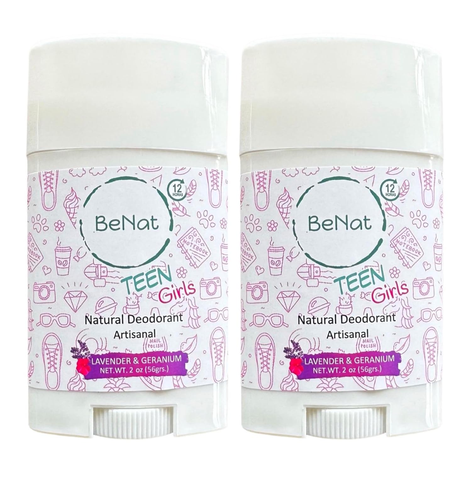 BeNat. 2-pack. Artisanal, All-Natural Deodorant for Teen GIRLS. Simple, Safe and Effective natural ingredients that really Work! Crafted with LOVE in Small Batches.