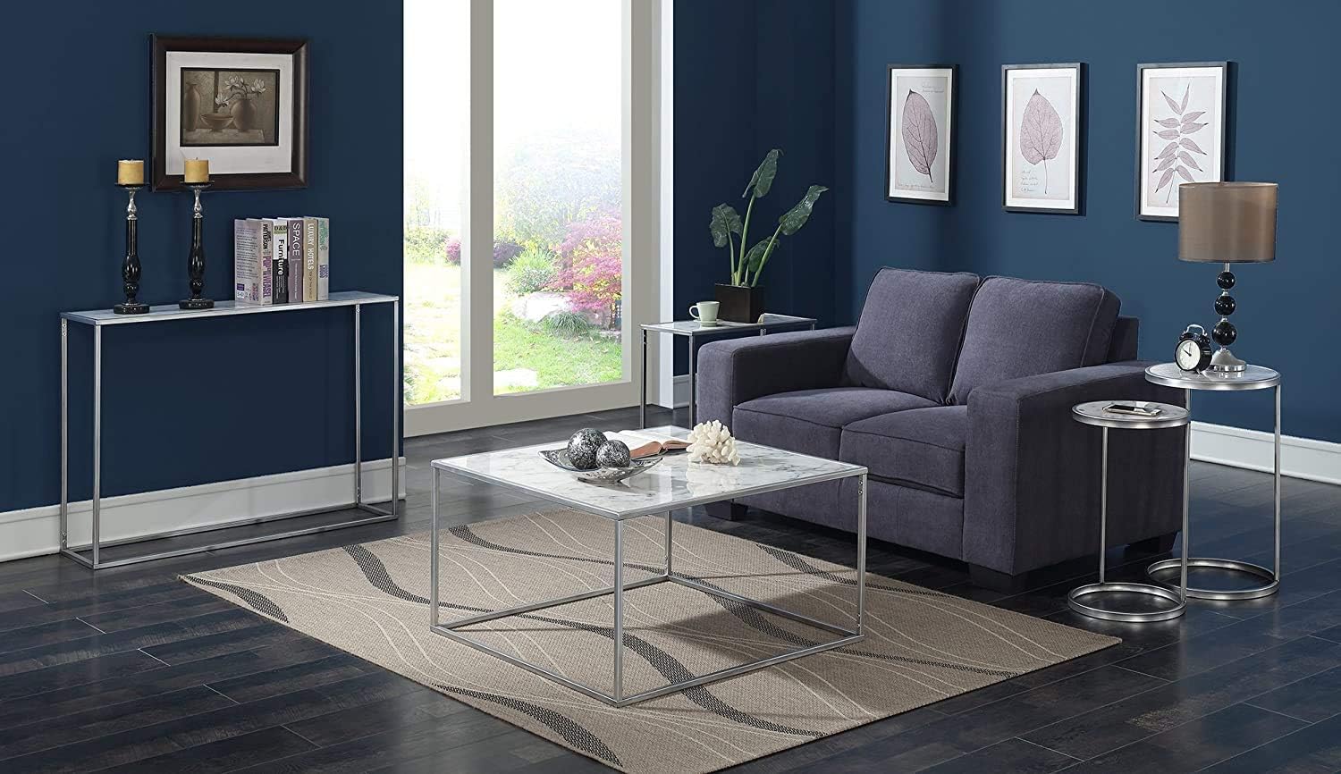 Convenience Concepts Gold Coast Faux Marble Round End Table, Faux Marble / Silver