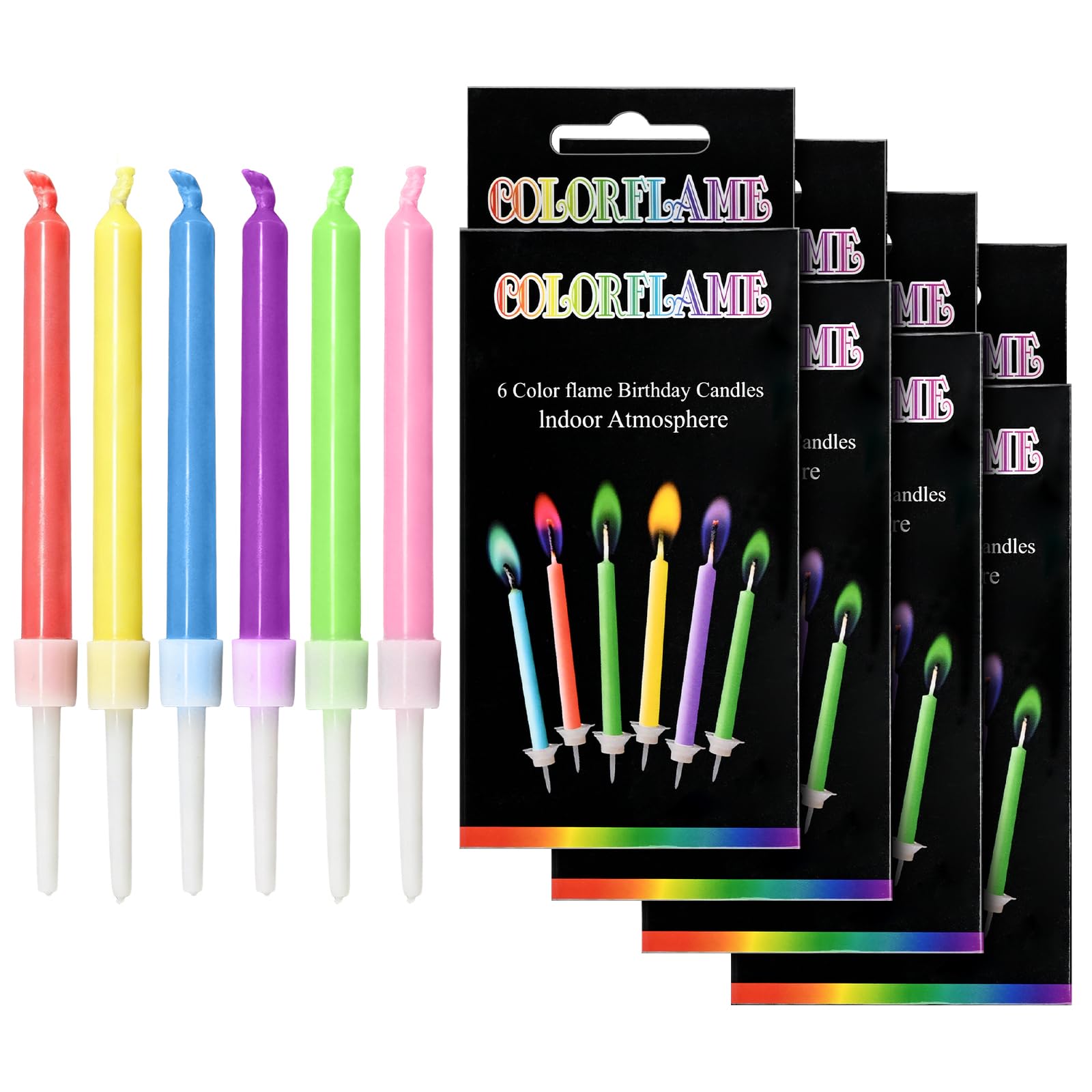 TEUYOE 24 Piece Birthday Candles Set, Colorful Cake Candles, 6 Colors Cake Candle with Removable Bases for Cakes or Cupcakes, Weddings, Parties (6cm)