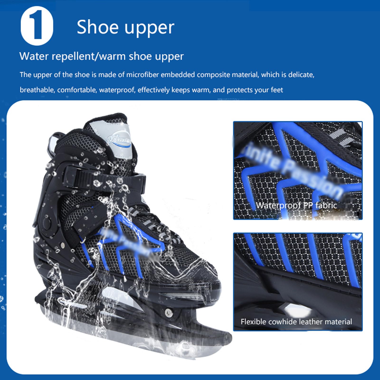 Patins de Patinage réglables,Chaussures de Patinage sur Glace pour Femme,Homme,Patins à Glace Artistiques,système de laçage Rapide et Boucle Push-Lock,pour débutants et avancés Jusqu