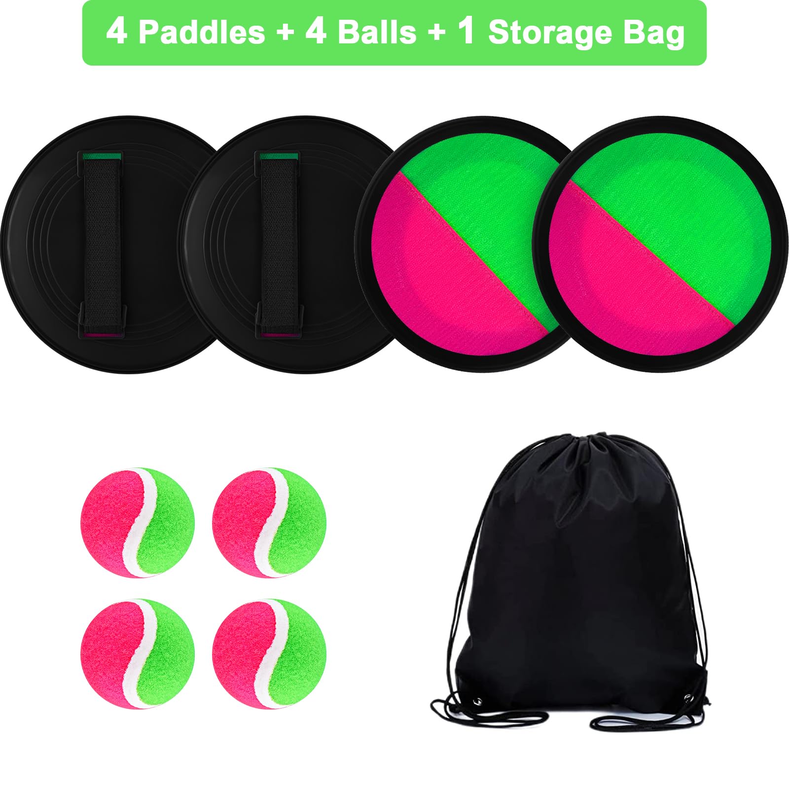 Ensemble de Jeu de Lancer et Attraper pour Jouets pour Enfants, Jeux de Sports de Balle avec 4 Palettes 2 Balles et 1 Sac de Rangement, Jeux Classiques d'Extérieur, Jeux de Plage Ensemble de Jeu de Lancer et Attraper pour Jouets pour Enfants, Jeux de Sports de Balle avec 4 Palettes 2 Balles et 1 Sac de Rangement, Jeux Classiques d'Extérieur, Jeux de Plage