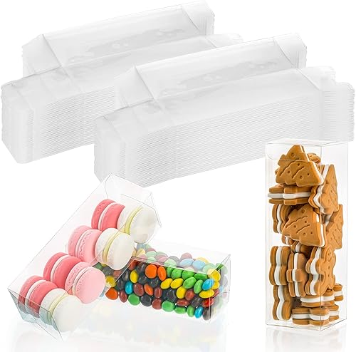 Miniatura 3 de Peohud 80 cajas transparentes para regalos, 2 cajas transparentes de 2 x 2 x 6 pulgadas, cajas de embalaje de plástico con chocolate macarrón para