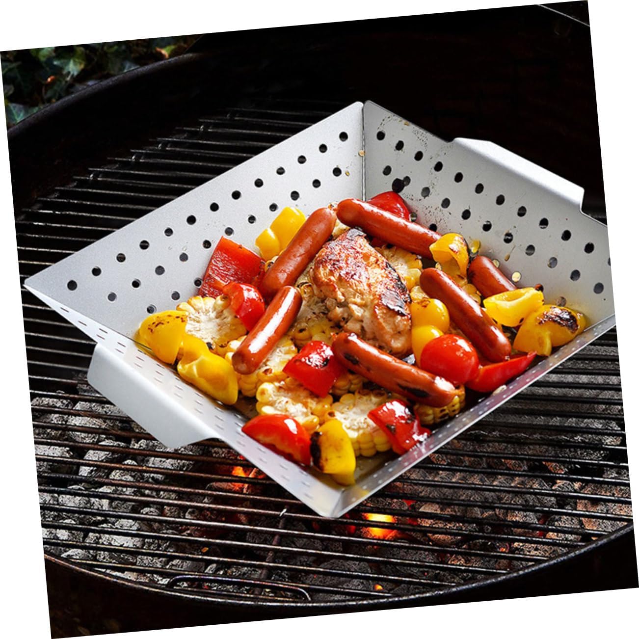 GALPADA Portable Carbon Steel Bbq Pan Non Stick Grill Tray with Double Ear Design Easy to Clean and Store for Outdoor Camping Barbecue Cooking