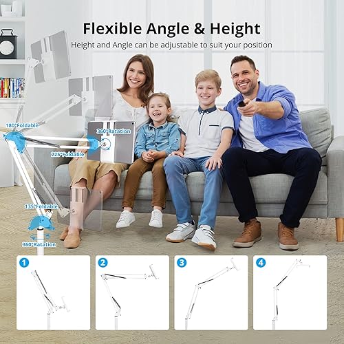 Miniatura 4 de Soporte de suelo ajustable para tableta, soporte universal giratorio de 360 grados para tableta, soporte para teléfono, compatible con
