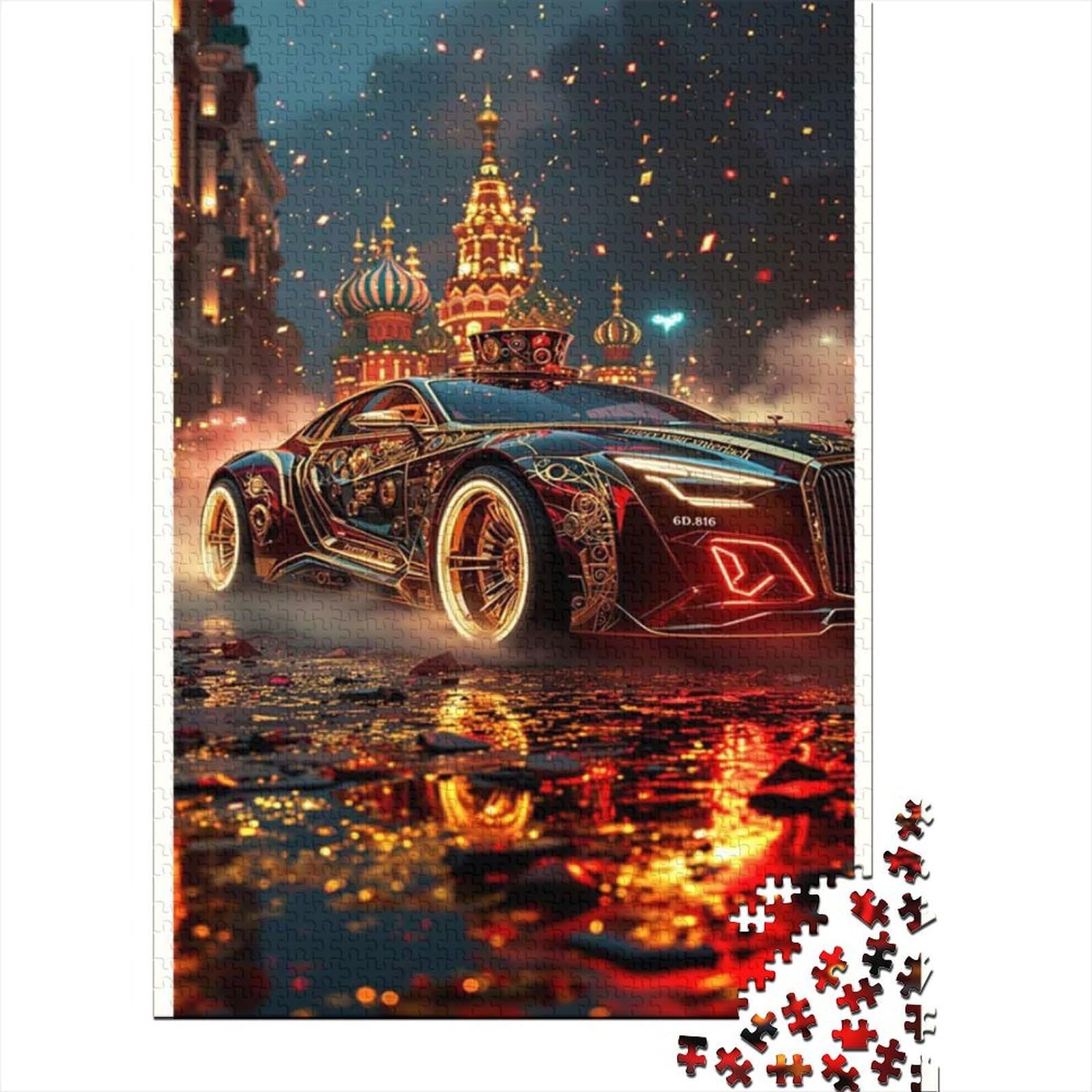 Racing Car 1000 Pieces Thickened Jigsaw Fire Retro Car Puzzle Grown-Ups Easy Store Relaxation Hobby Teaser 52x38cm/1000pcs