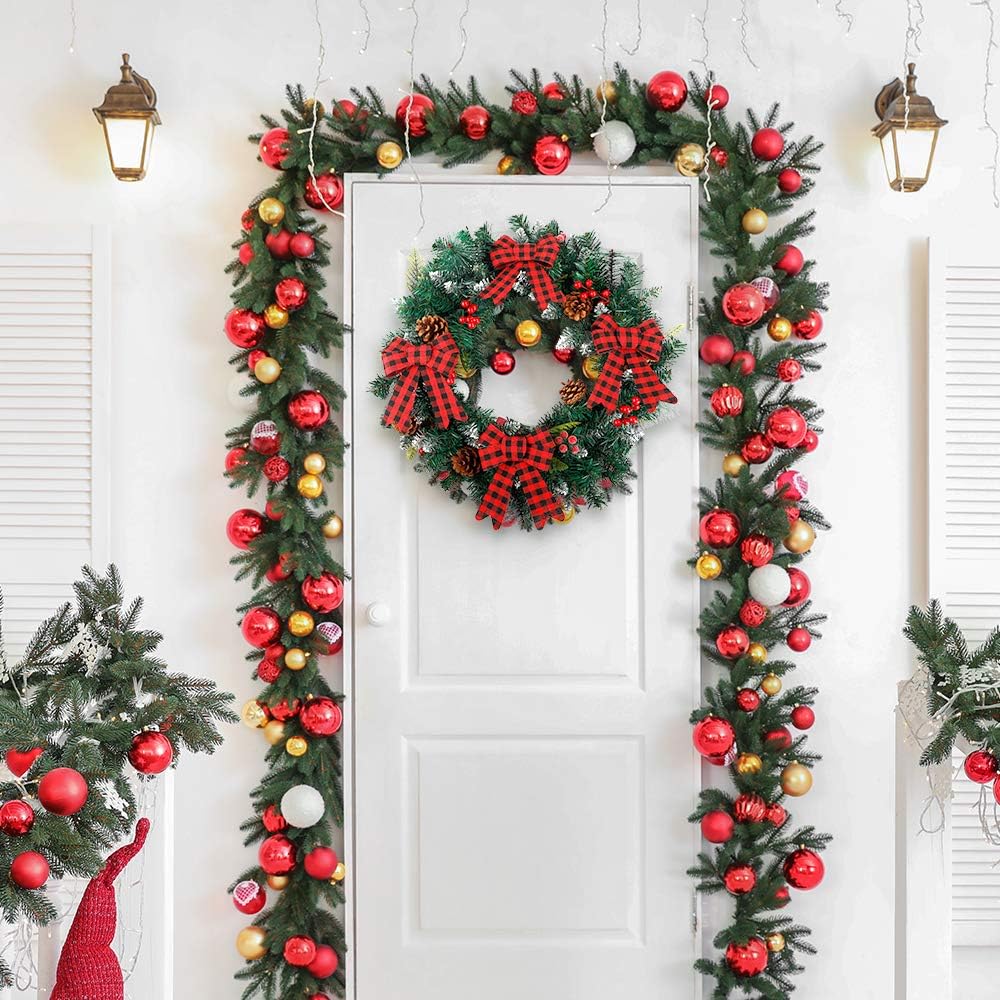 FUNARTY 16 Pack Red Buffalo Plaid Bows Flannel Christmas Tree Bows Ornaments 5 x 7-Inch for Christmas Tree Wreath Window Holiday Indoor and Outdoor Decorations