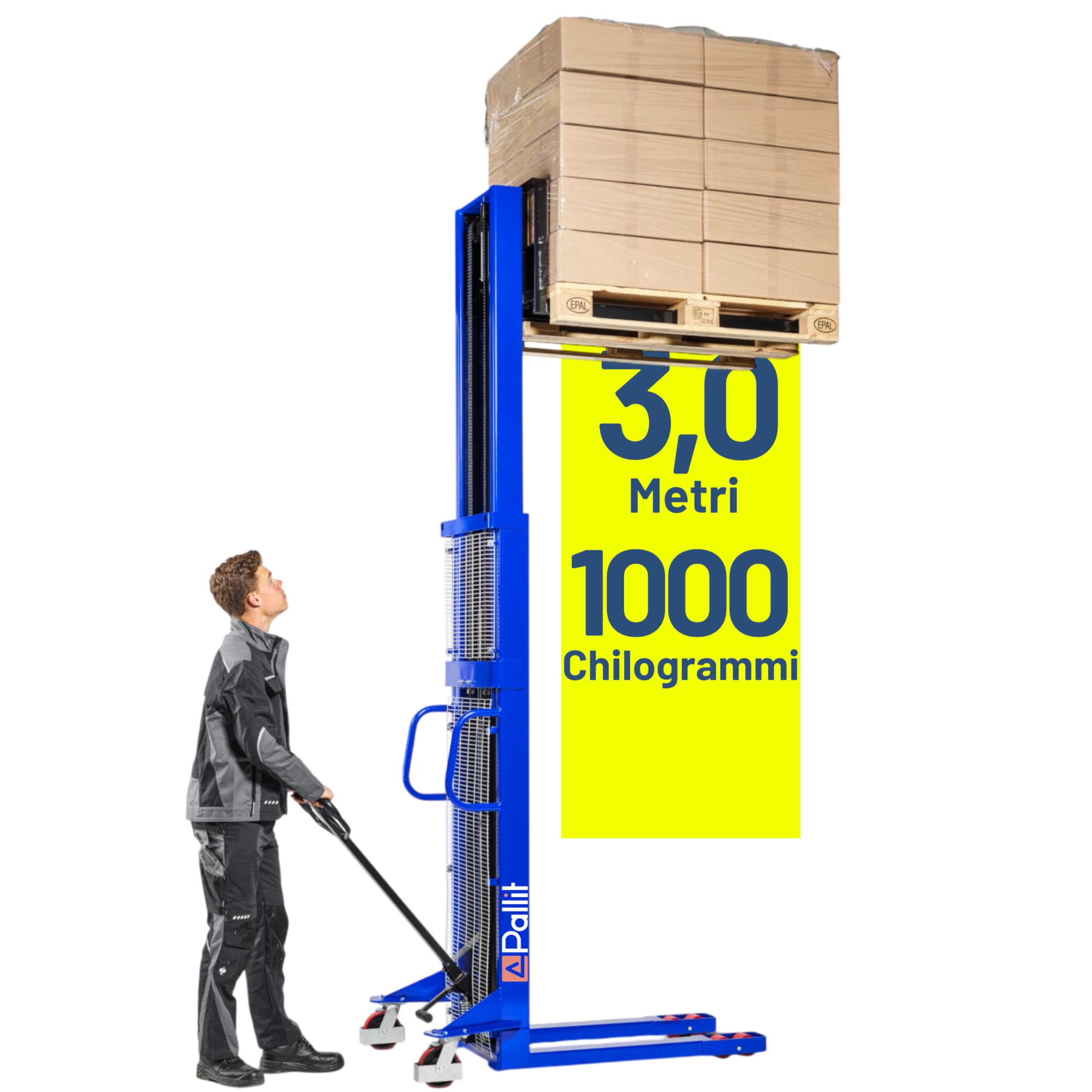 Pallit Carrello elevatore LIFT-XXL | altezza disollevamento 3000 mm | portata 1000 kg | ruote in PU | sollevatore