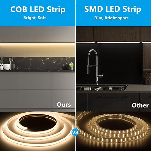 Miniatura 2 de GIDEALED Tira de luz LED COB de 24 V, blanco cálido, 3000 K, 2400 LED de alta densidad flexible FCOB tira LED de 16.4 pies para decoración de