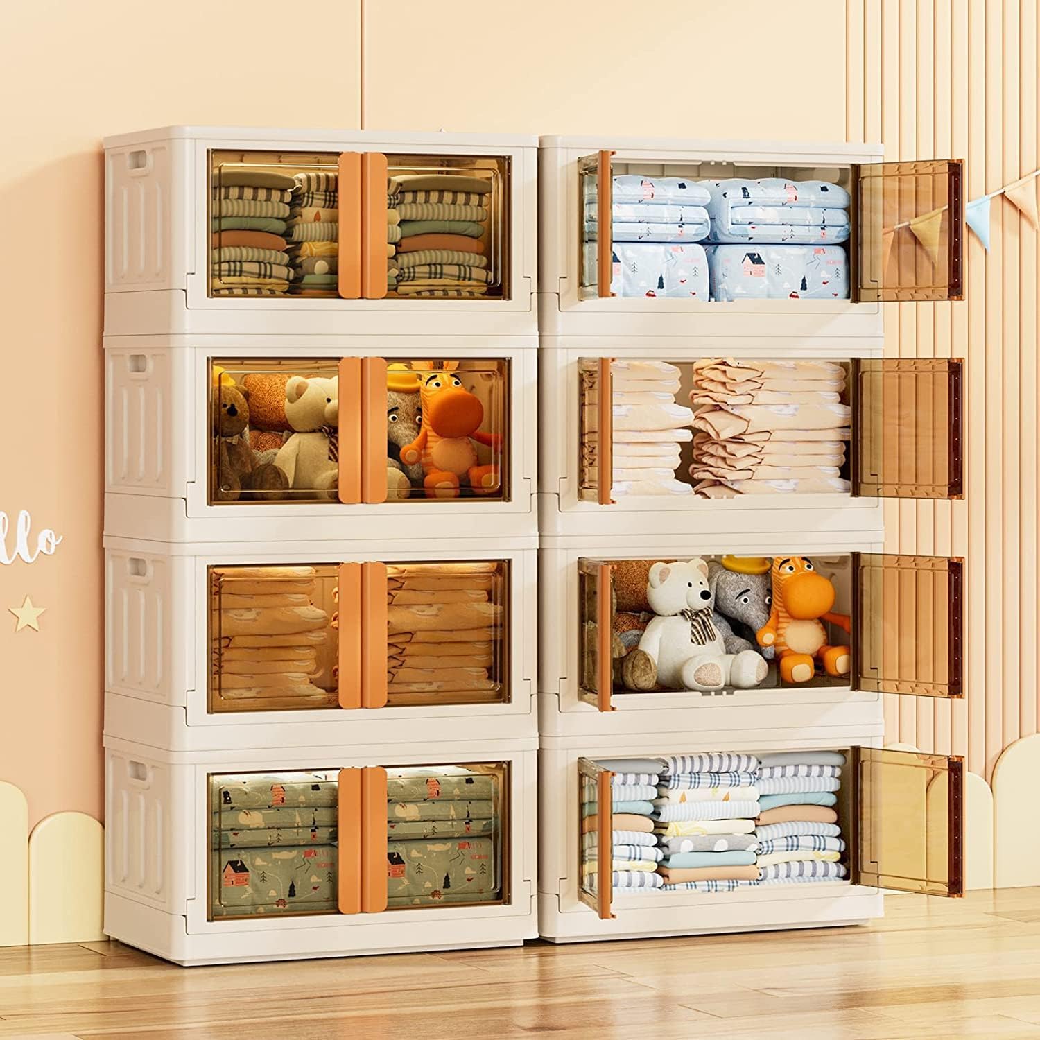 mechdel Plastic Stackable And Foldable Wardrobe, Foldable Shirt Storage Stacker, Collapsible Wardrobe, Mounted Closet Storage And Organisation System (Storage Bin - 2 Door White, 6Pcs)