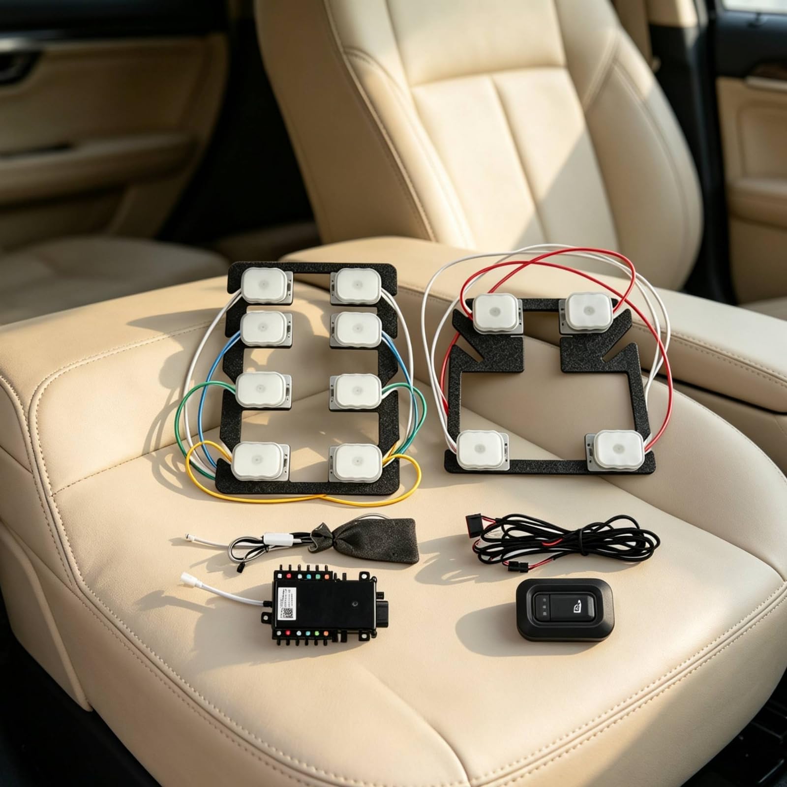 Massage Kit Massaggio Pneumatico Sedile 12 Punti Cuscino Schiena Integrato Controllo a Scatola Dedicata con Cablaggio Completo Adatto per Viaggio Fuori Città Weekend