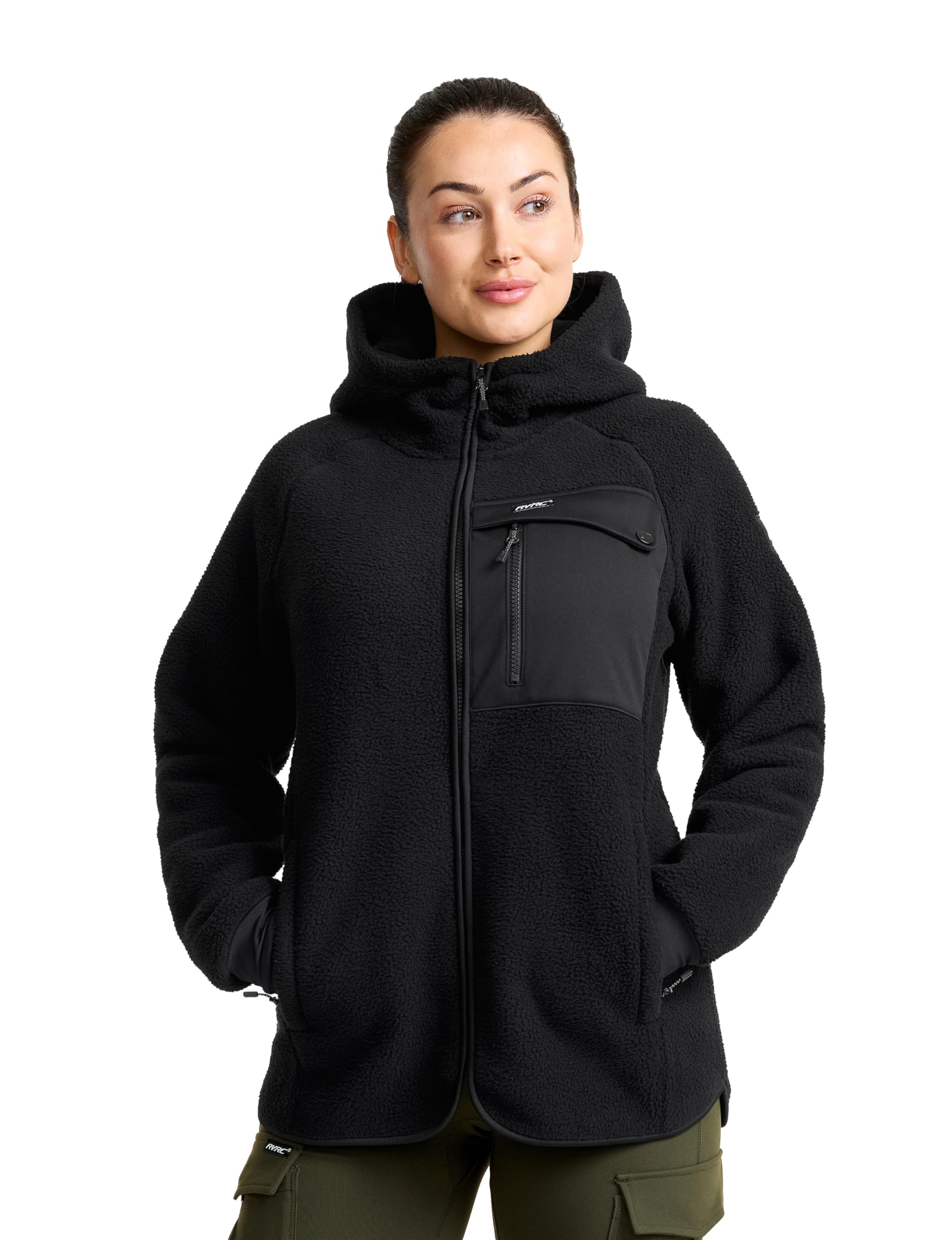 RevolutionRace Sherpa Hoodie für Damen, Outdoor Fleecejacken perfekt für Wanderungen und Outdoor-Abenteuer, Caviar, XXL