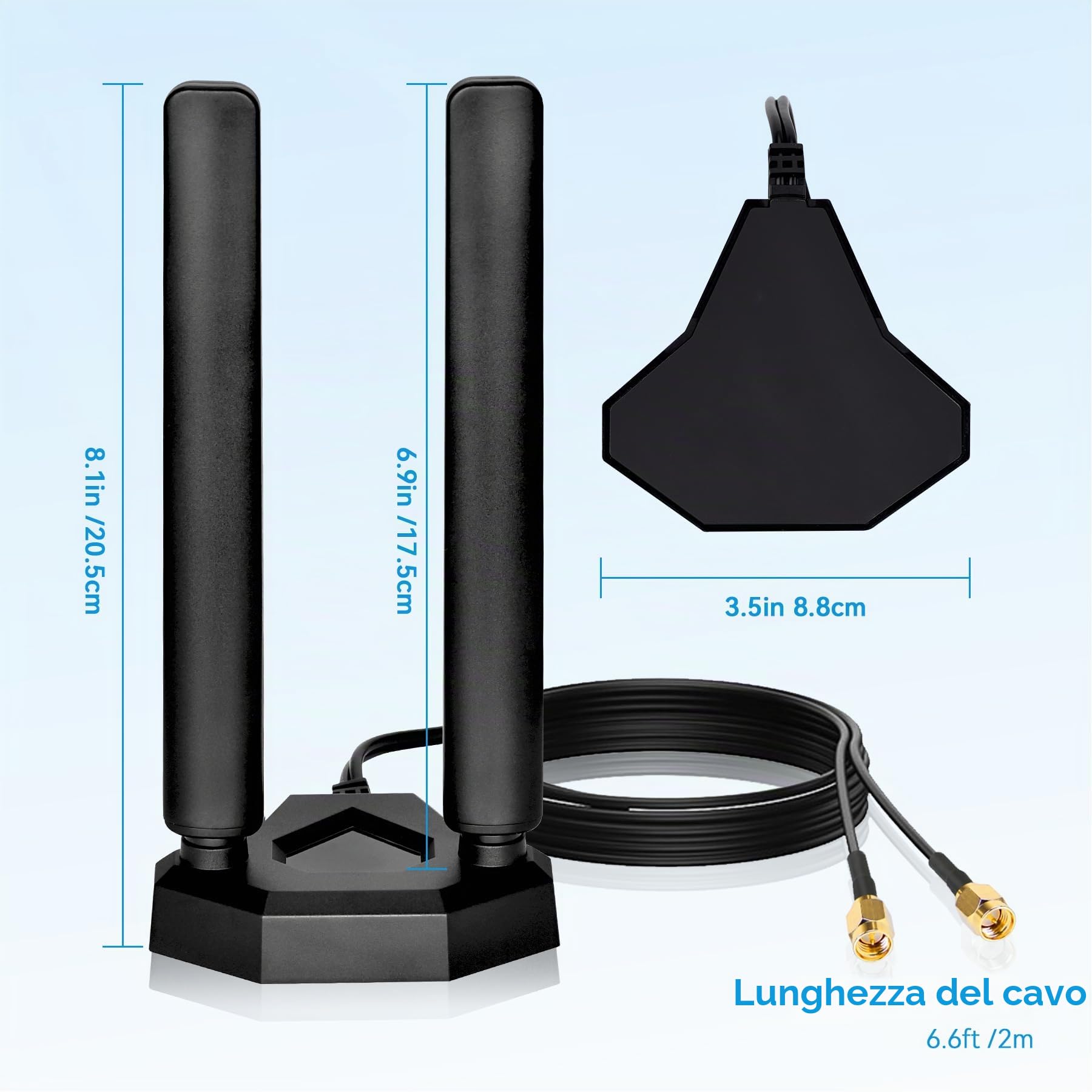 Antenna 4G LTE/5G Sub-6 SMA TS9 maschio a banda larga 8dbi 600-3980MHz antenna radiante con base magnetica, cavo da 2 meter Compatibile con 5G 4G LTE Router