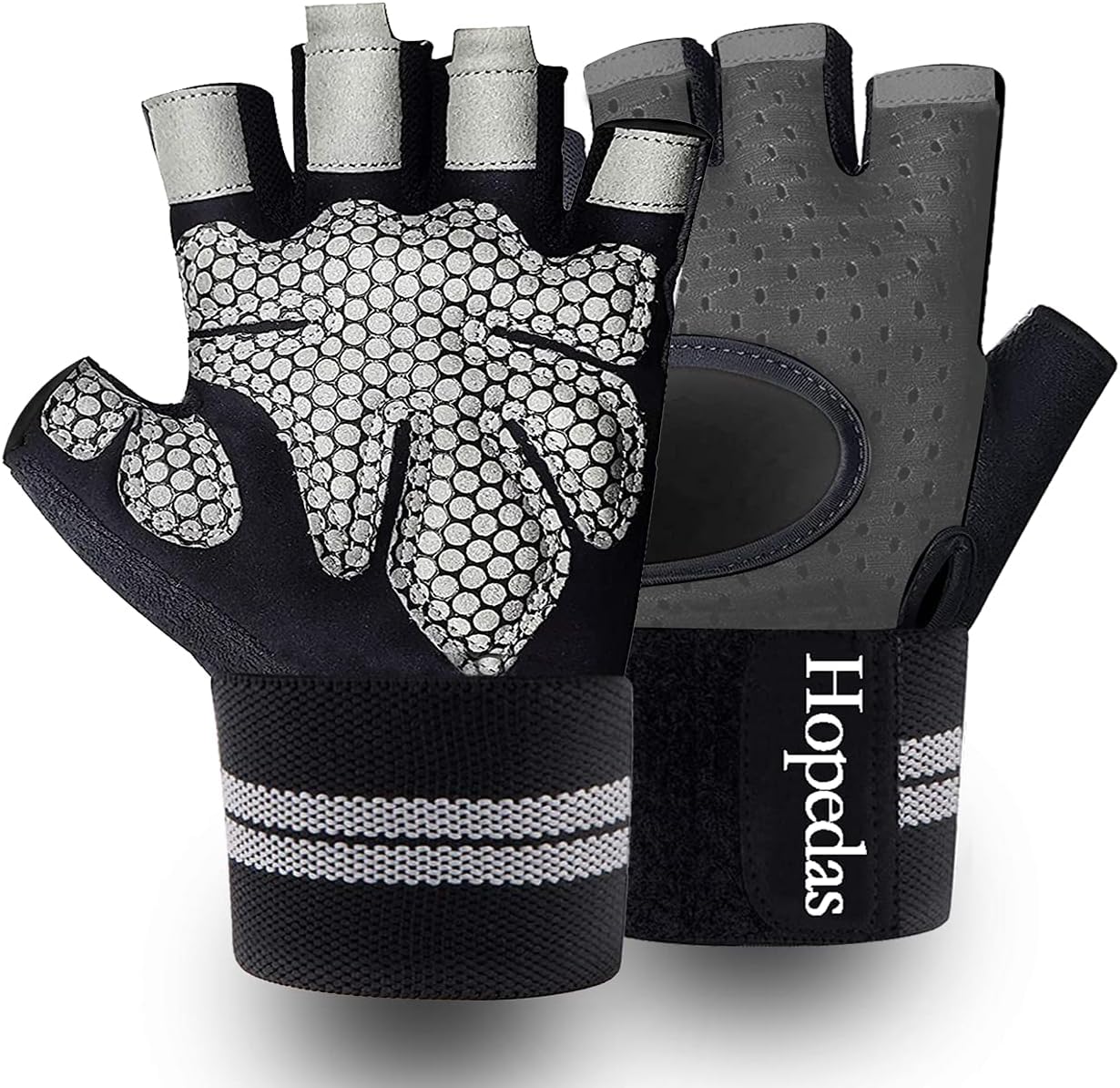 Hopedas Workout Gloves Weight Lifting Gloves with Wrist Support for Men & Women,Breathable Exercise Gloves Sports for Training,Fitness, Gym,Pull ups，Full Palm Protection，Gray