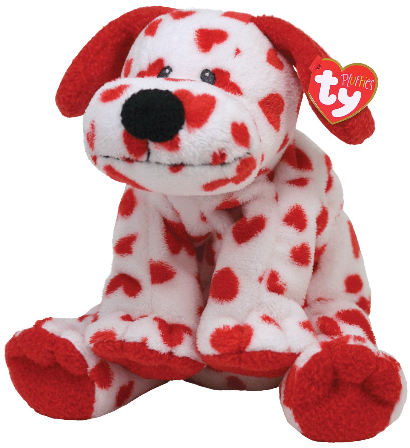 TY Pluffie Sweetly White Dog with Red Hearts