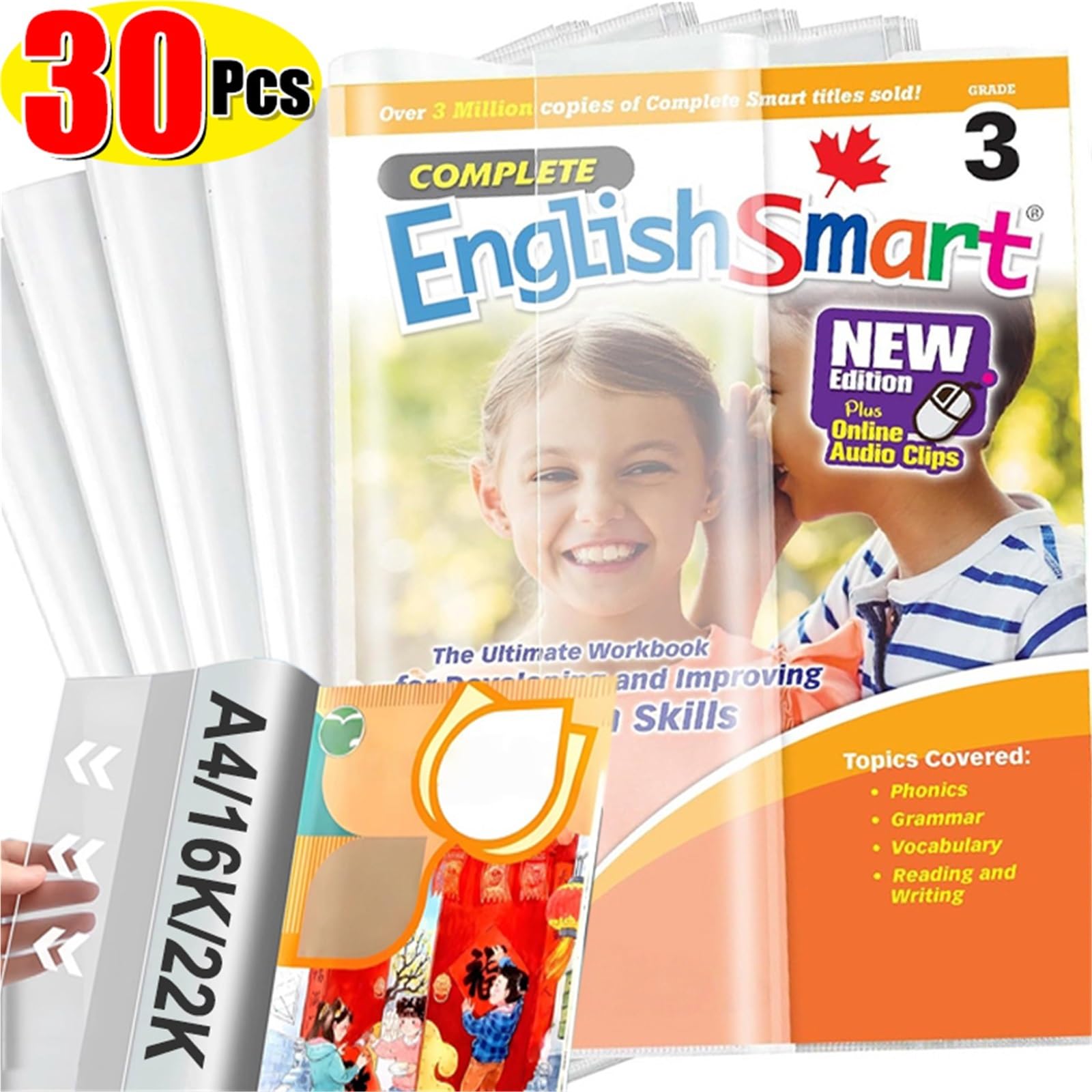 A4/A5/16K wasserdichte Buchhülle, transparent, selbstklebend, Buchschutzhüllen for Schulbücher Für Bücher Hefte(30PCS,A4)