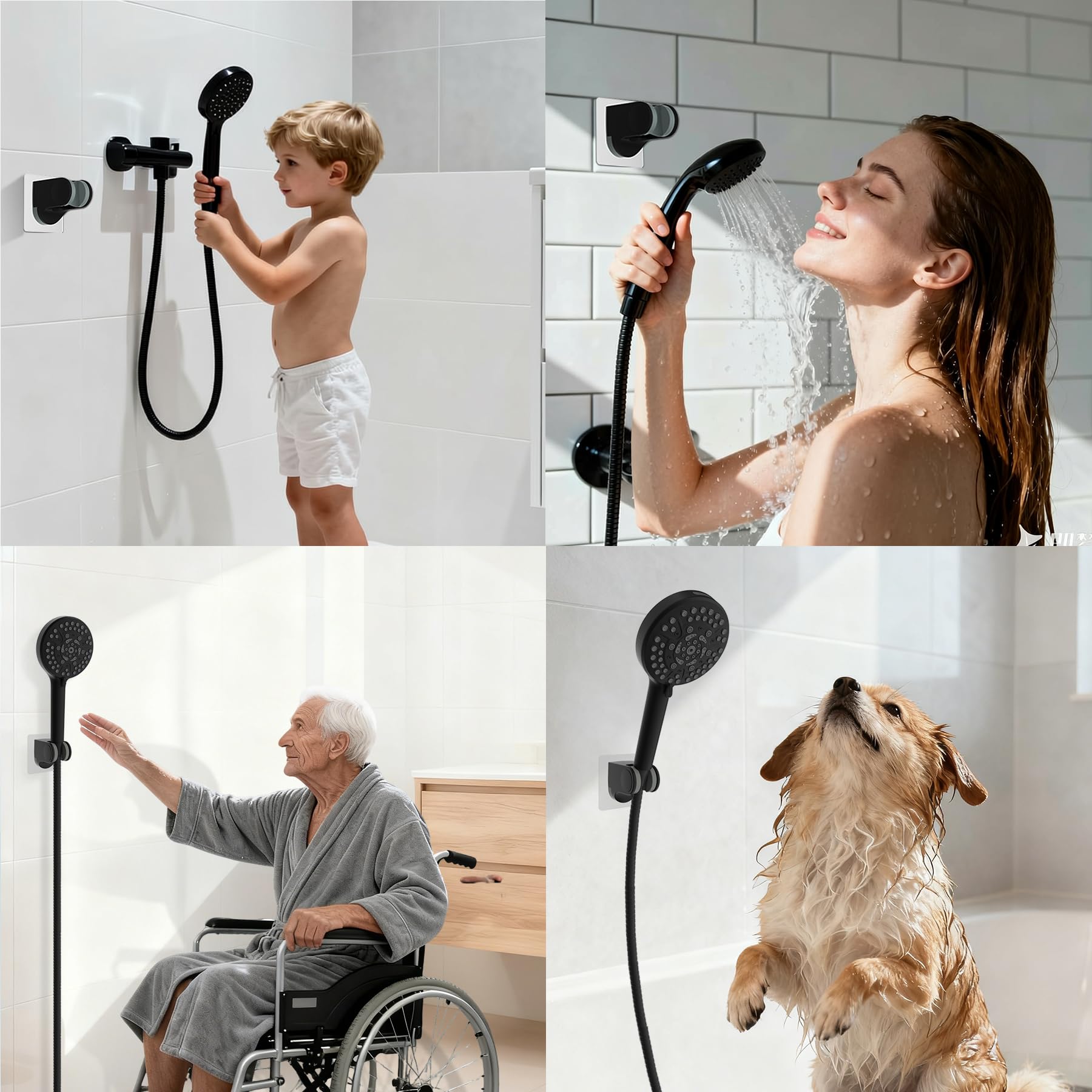 Hibbent Soporte para cabezal de ducha, adhesivo fuerte y resistente al agua, soporte de ducha de mano, soporte de pared, color negro mate