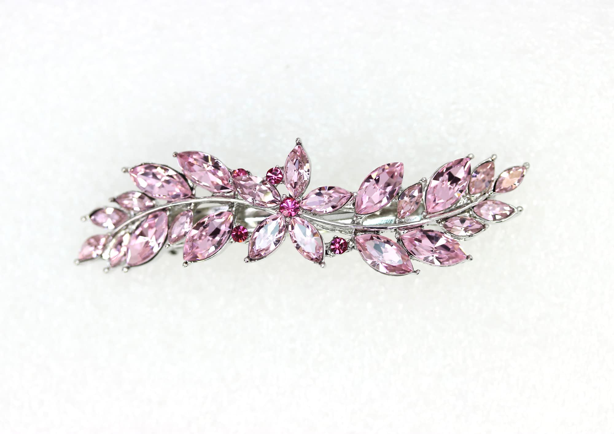 Faship Gorgeous Pink Rhinestone Crystal Small Flower Barrette Clip