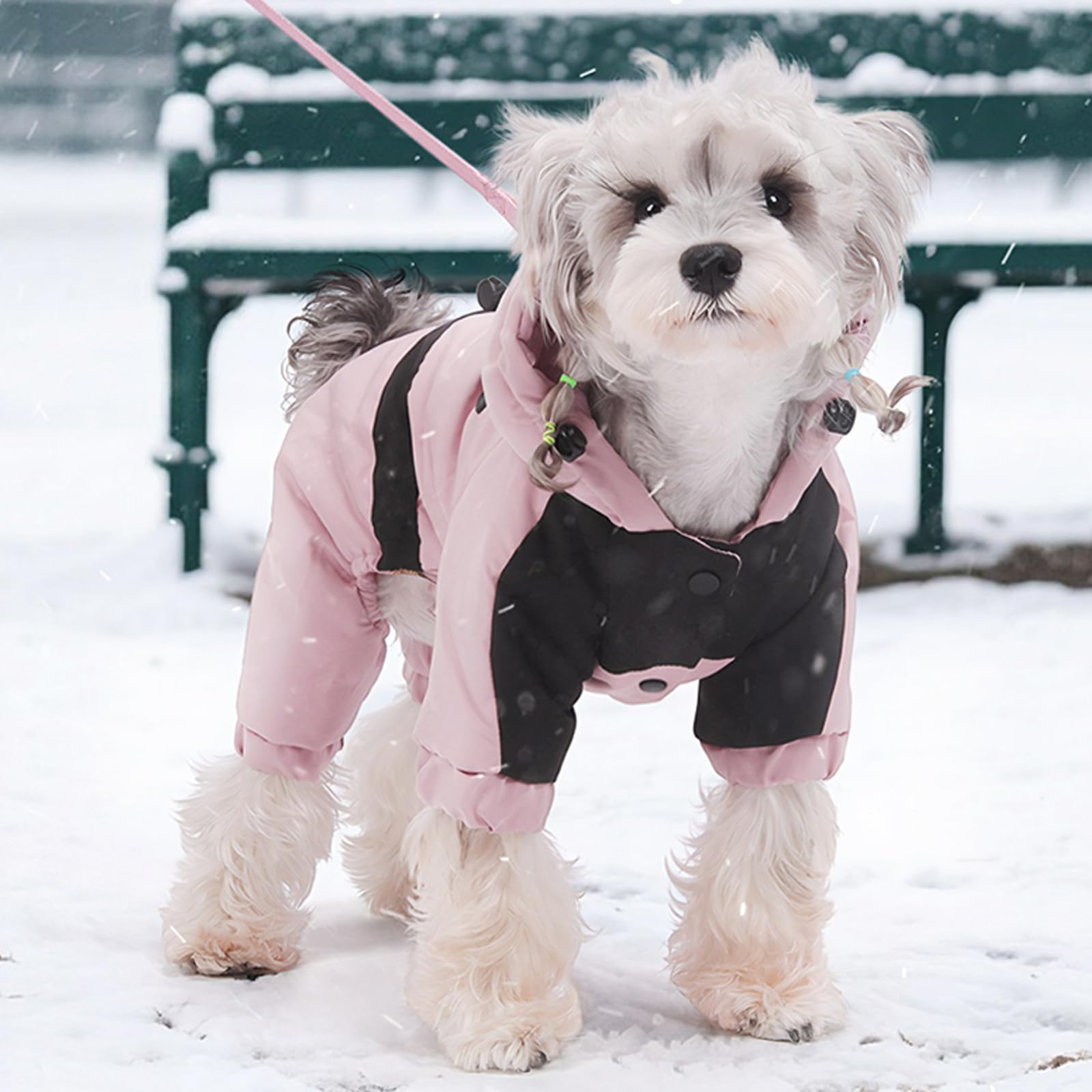 Warmer Hundemantel mit Kapuze, wasserdichter, winddichter Winter-Hundemantel für den ganzen Körper, Schneeanzug, verstellbare Kleidung für Haustiere bei kaltem Wetter (Rosa, M)