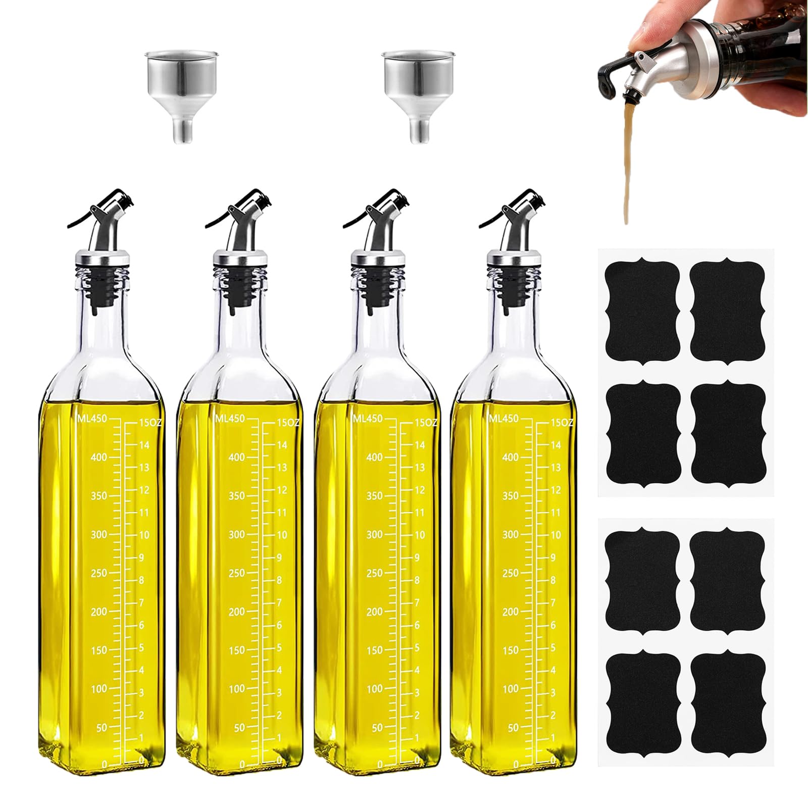 Ölflasche Mit Ausgießer PARENCE Ölflasche 200 Ml Mit Ausgießer – Glas & Edelstahl Spender Für Öl, Essig & Soße – Tropffrei, Präzise – 6,5x6,5x12,5 Cm