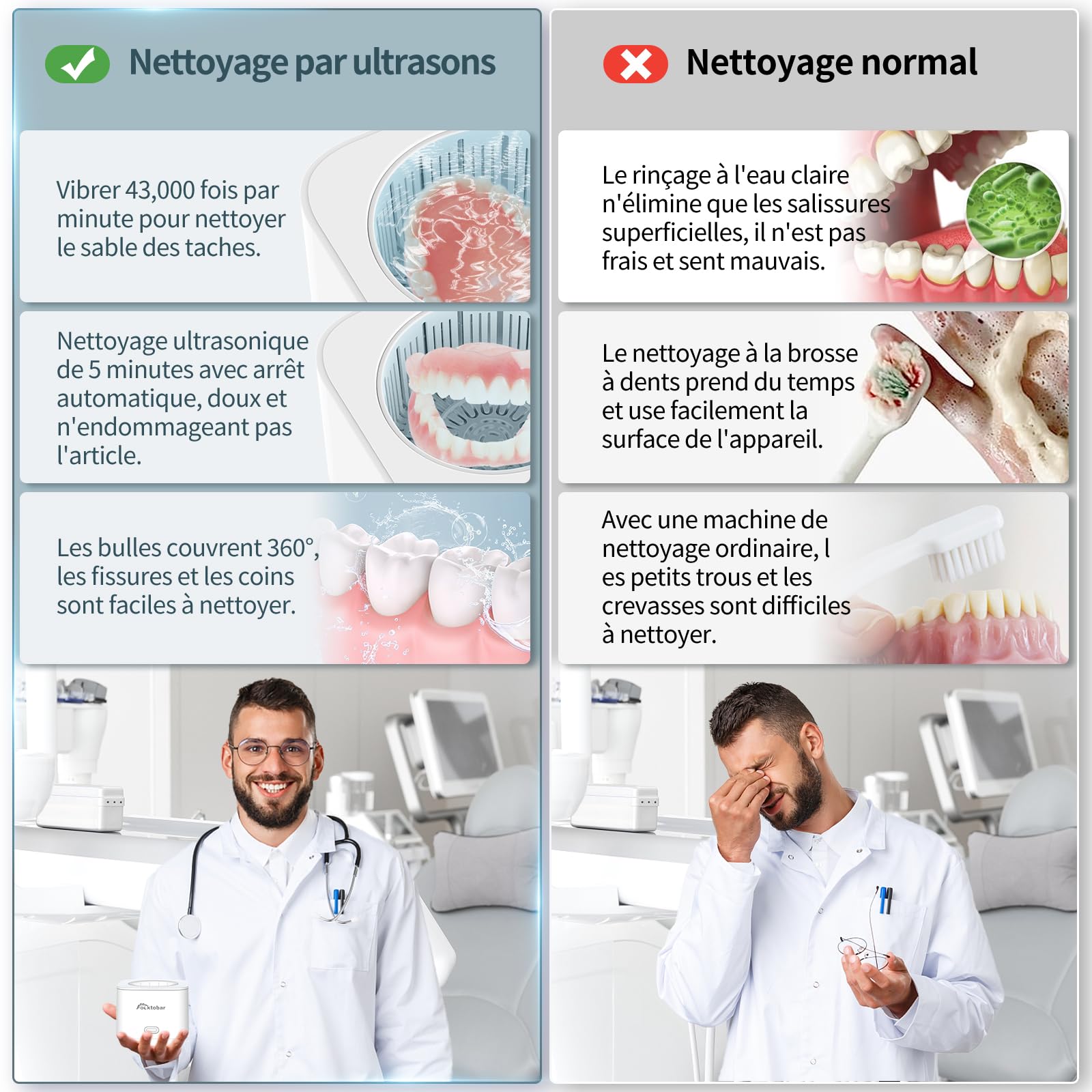 Pulitore Ultrasuoni per Bite, 43000Hz Pulitore ad Ultrasuoni per Protesi, Allineatori, Fermi, Vassoi Sbiancanti, Monete, Testine di Spazzolini da Denti, Pulizia Ultrasuoni Efficiente a 360° 200ml