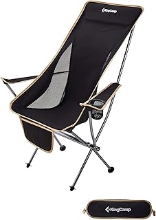 KingCamp - Silla plegable ultraligera con respaldo alto y soporte para reposacabezas de hasta 150 kg