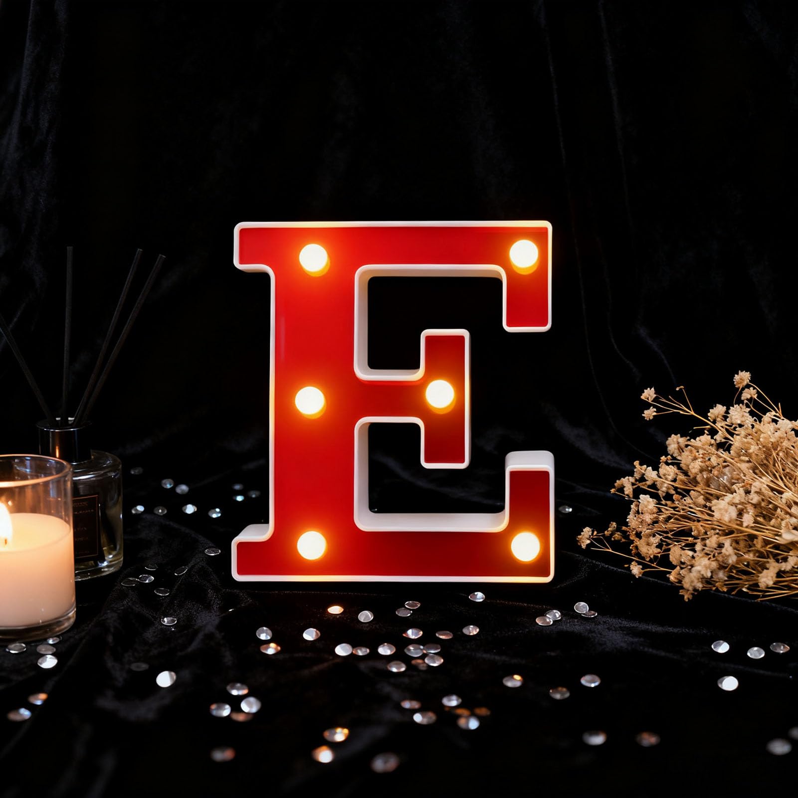 Letter E Sign Lights Battery Powered Decoration Table Lamp Red LED Night Light for Photography Studio Props, Storefronts, Weddings, DIY Birthday Parties6.3"*5.2"*1.18") — image 1