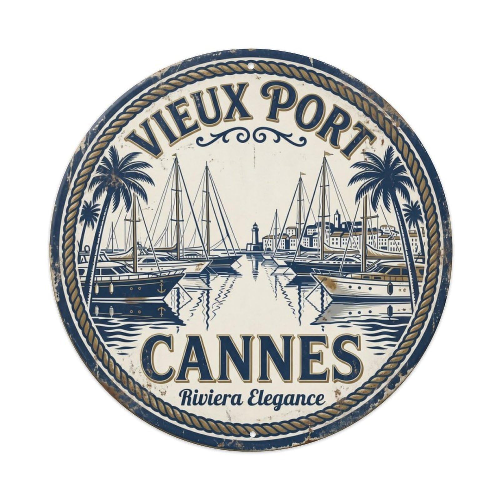 Harbor Yacht Patio Marina Metal Tin Sign Plaque Wall Decor for Cafe, Club Bar, Office, Home Garden Round Metal Poster 8x8Inch