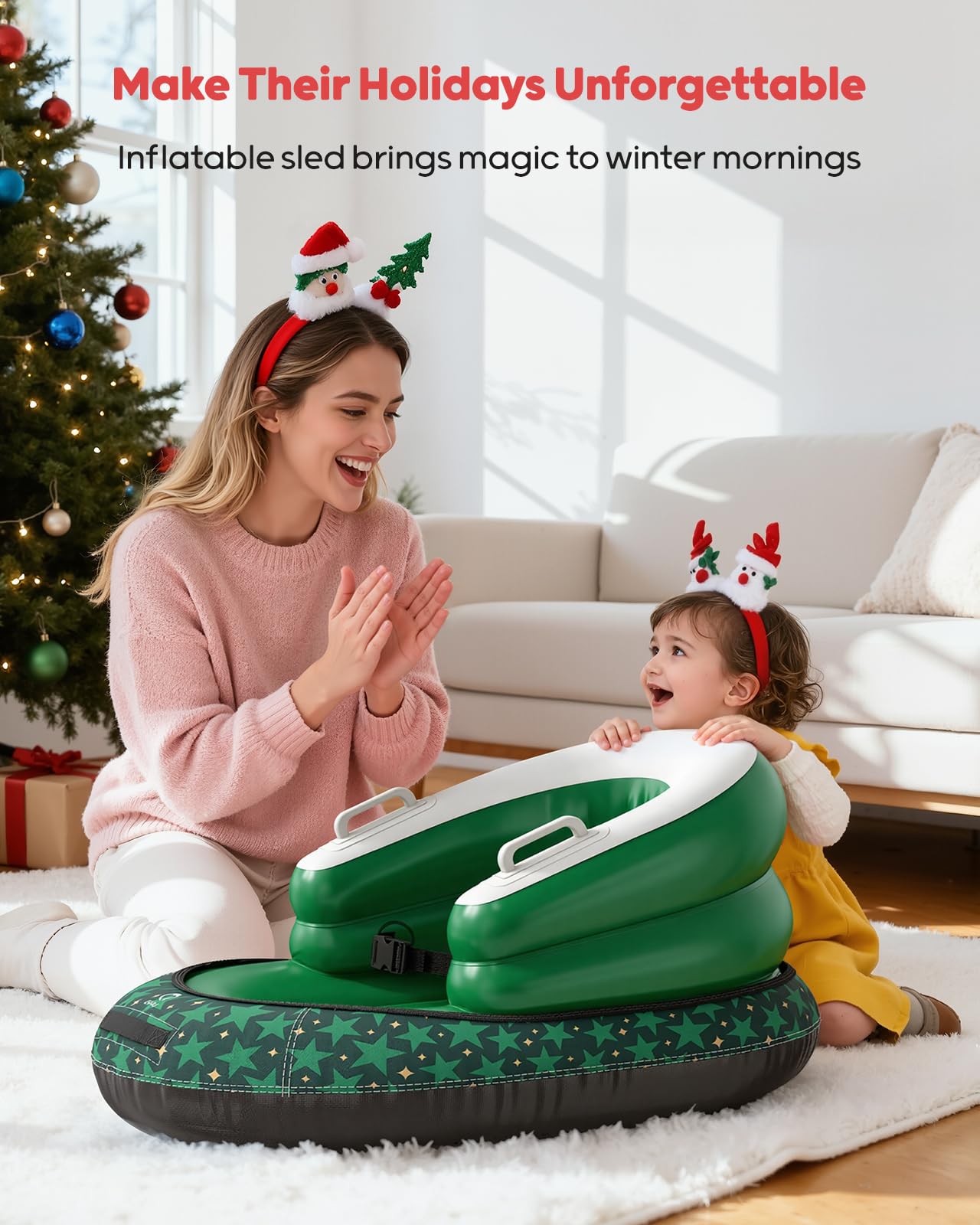 QPAU Trineo Inflable para Bebés y Niños - Air Sleigh de Invierno con Funda de Lona, Correa de Remolque, Asas y Protección 3 Lados