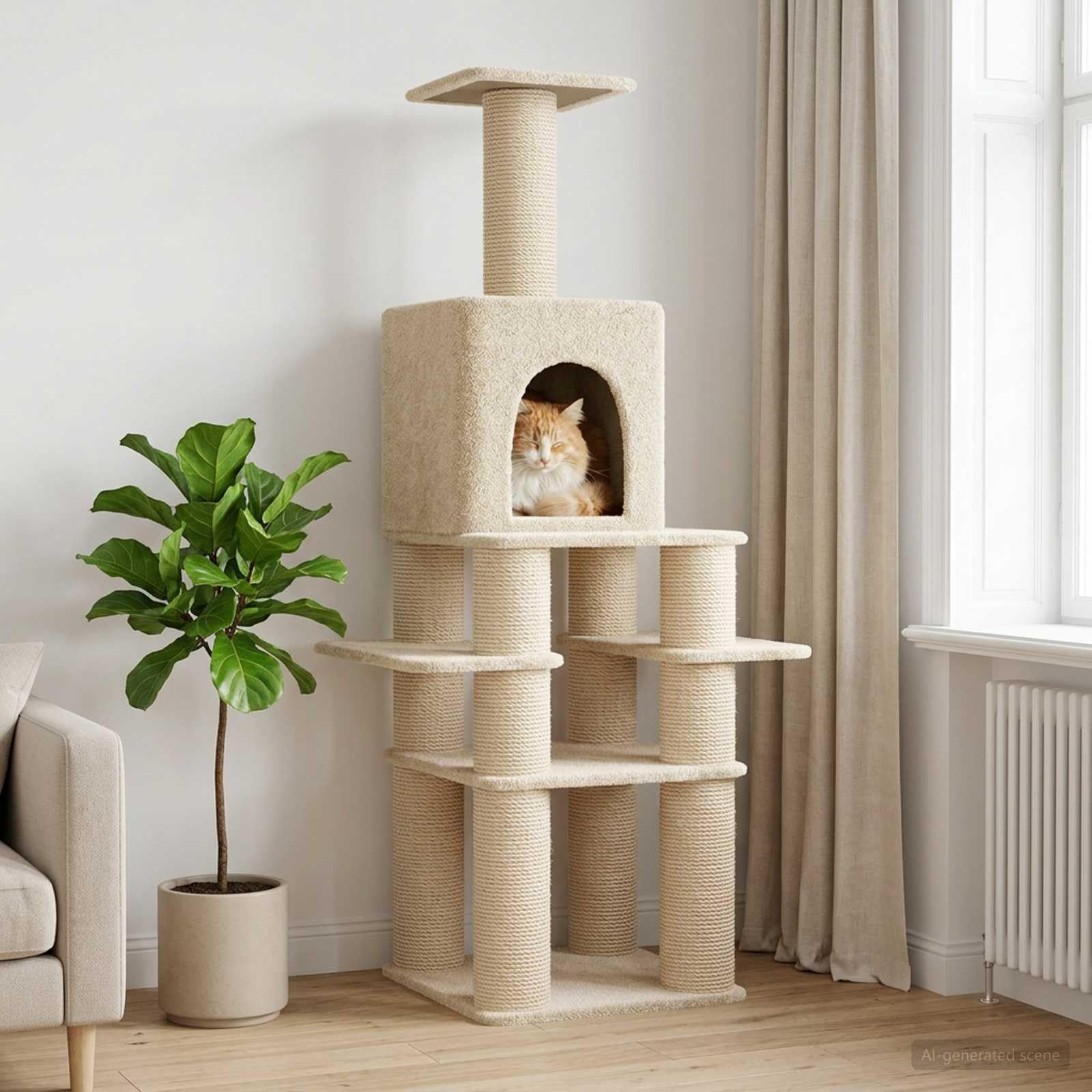 vidaXL Katzennbaum mit Sisal-Kratzsäulen Creme 180 cm