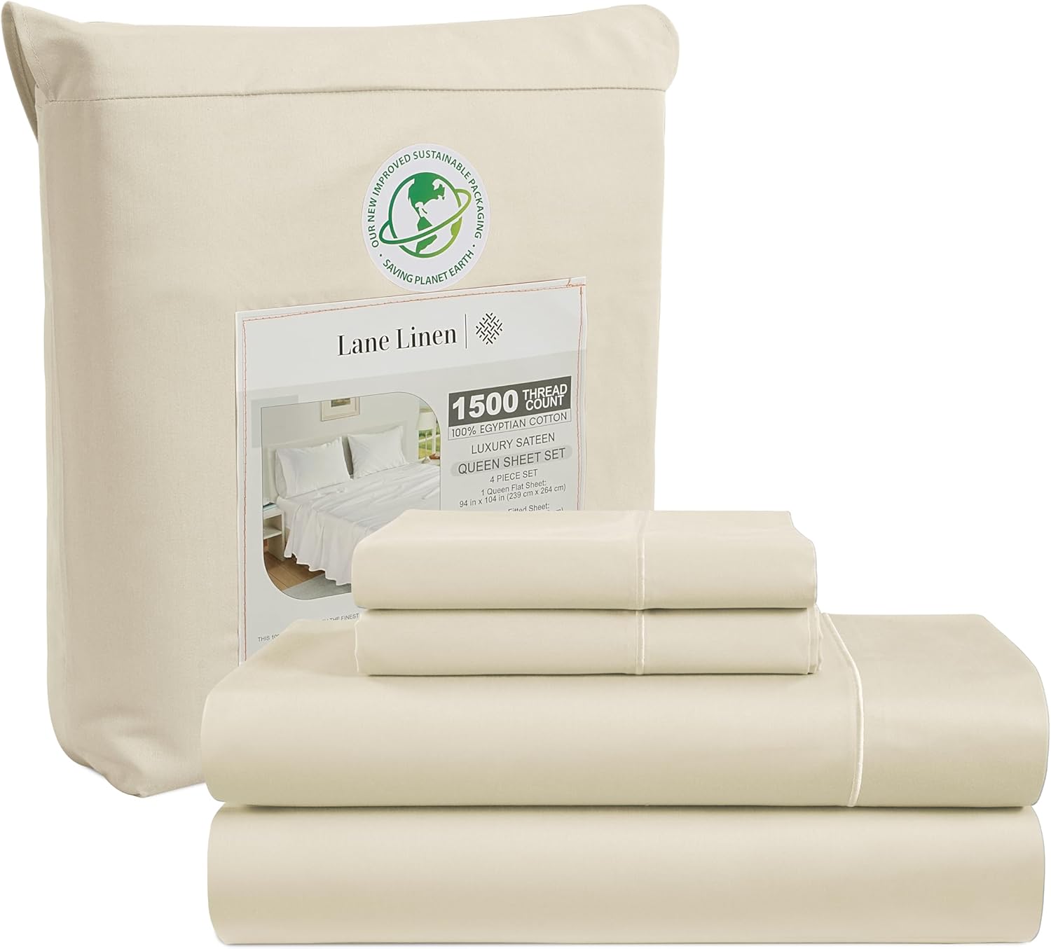 LANE LINEN 100 Egyptian Cotton King Size Sheets Set 1500