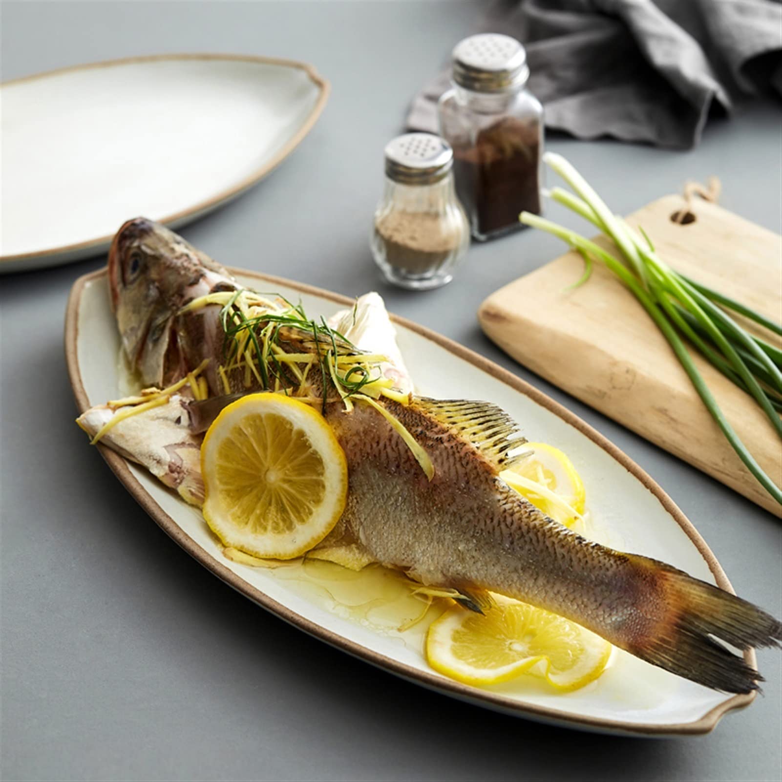 SUNESA Serviceteller Rechteckiger Keramik -Teller Home Retro Porzellan großer gedämpfter Fischteller 16,3 Zoll Oval Steinzeug Teller Mikrowellen -Geschirrspüler sicher Platten (Size : A)